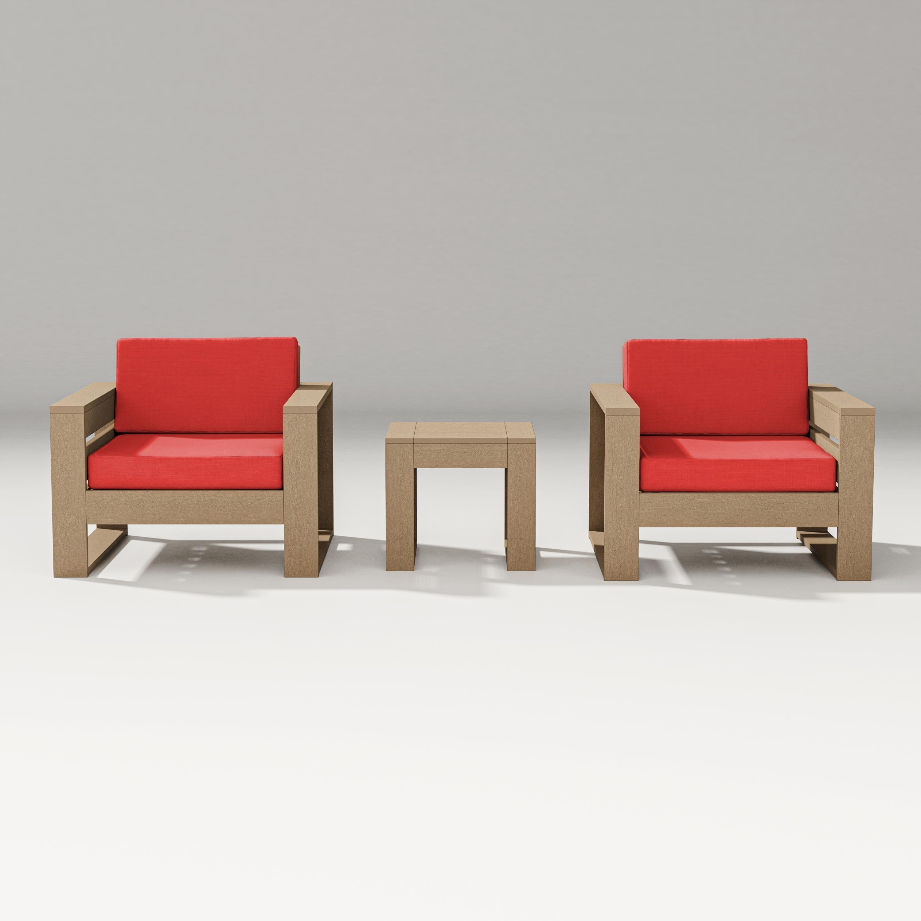 PW Designer Series Latitude 3-Piece Lounge Chair Set in Vintage Sahara / Crimson Linen