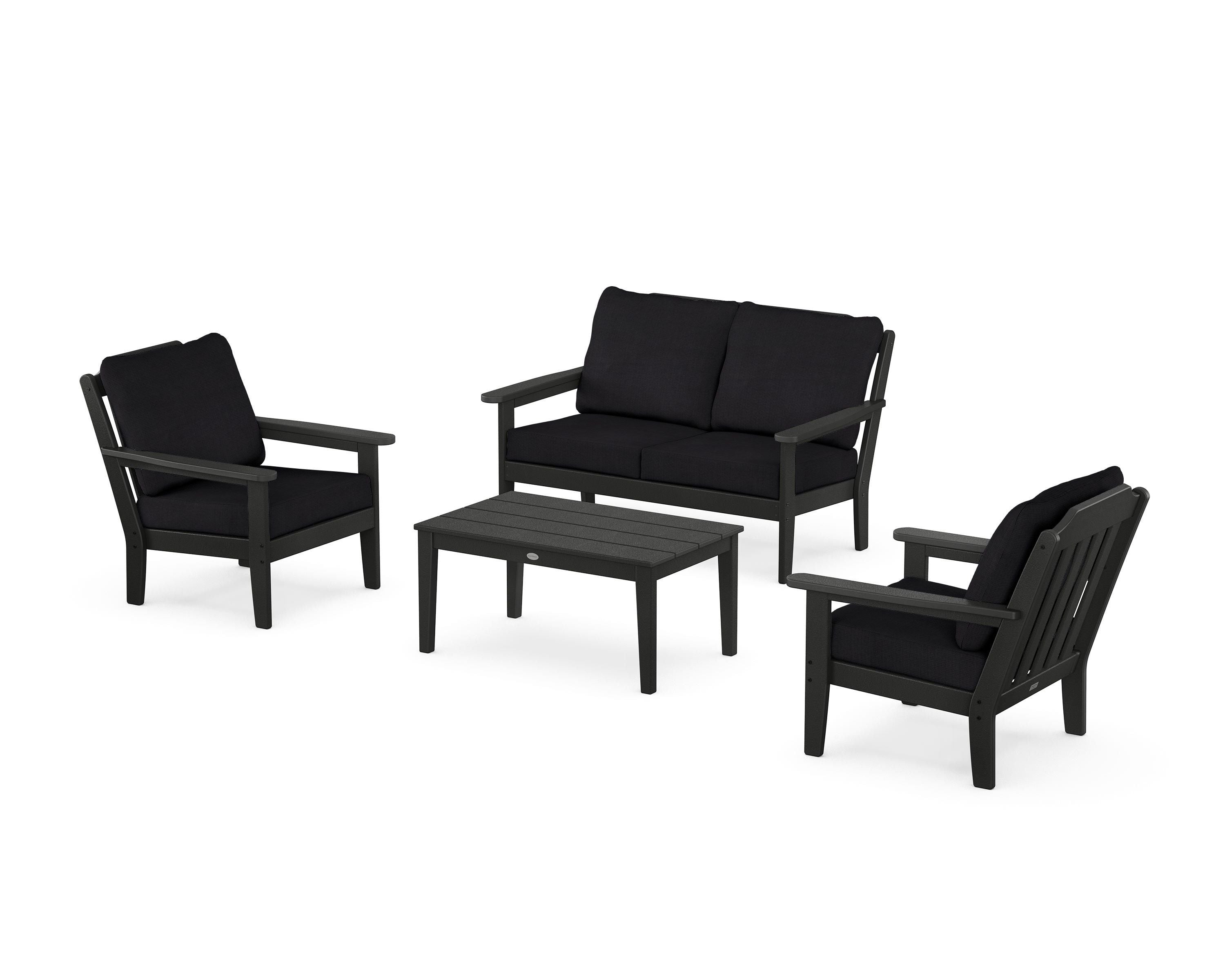 Country Living Cottage 4-Piece Deep Seating Set with Loveseat in Black / Midnight Linen