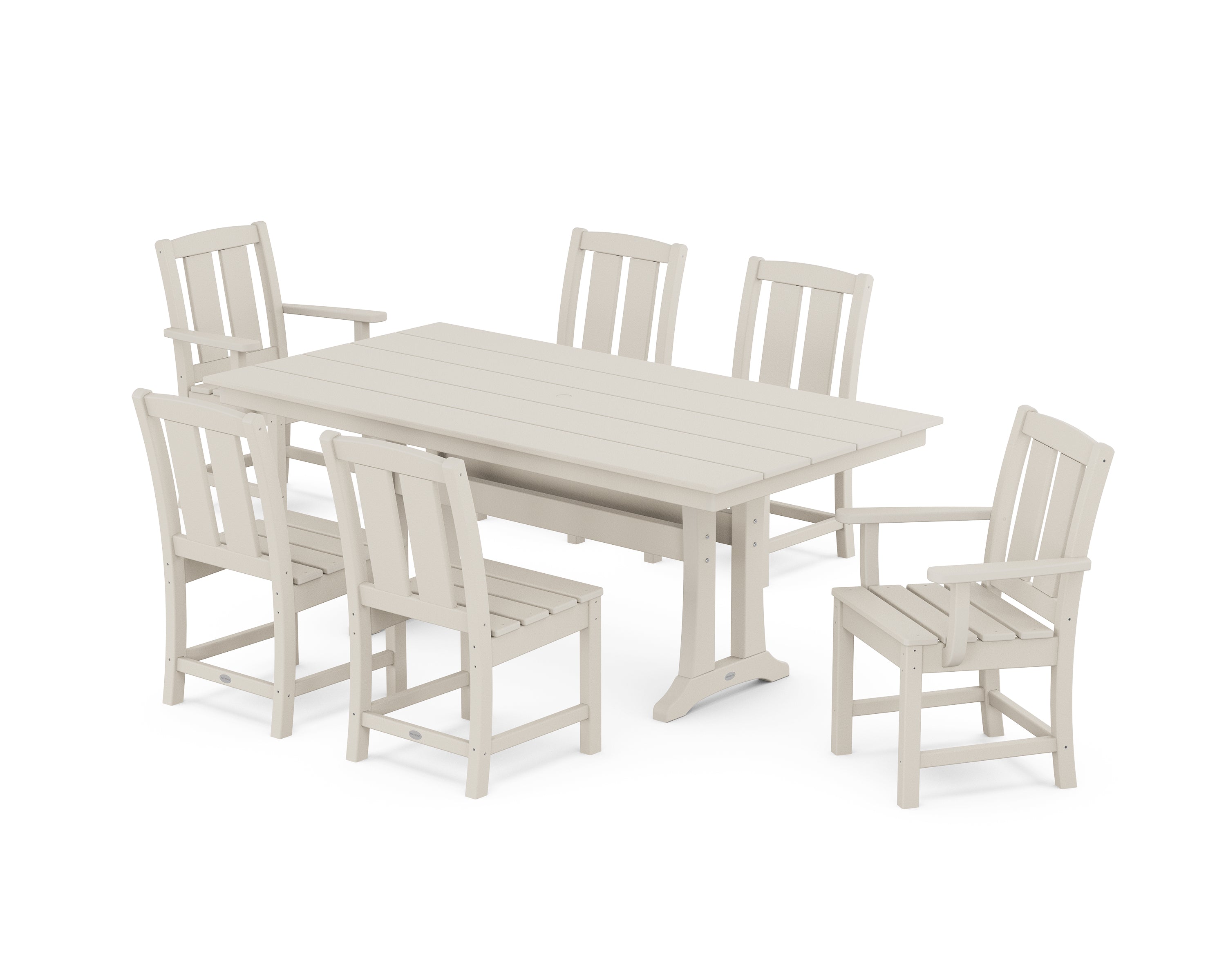 POLYWOOD Mission 7-Piece Farmhouse Dining Set with Trestle Legs in Sand