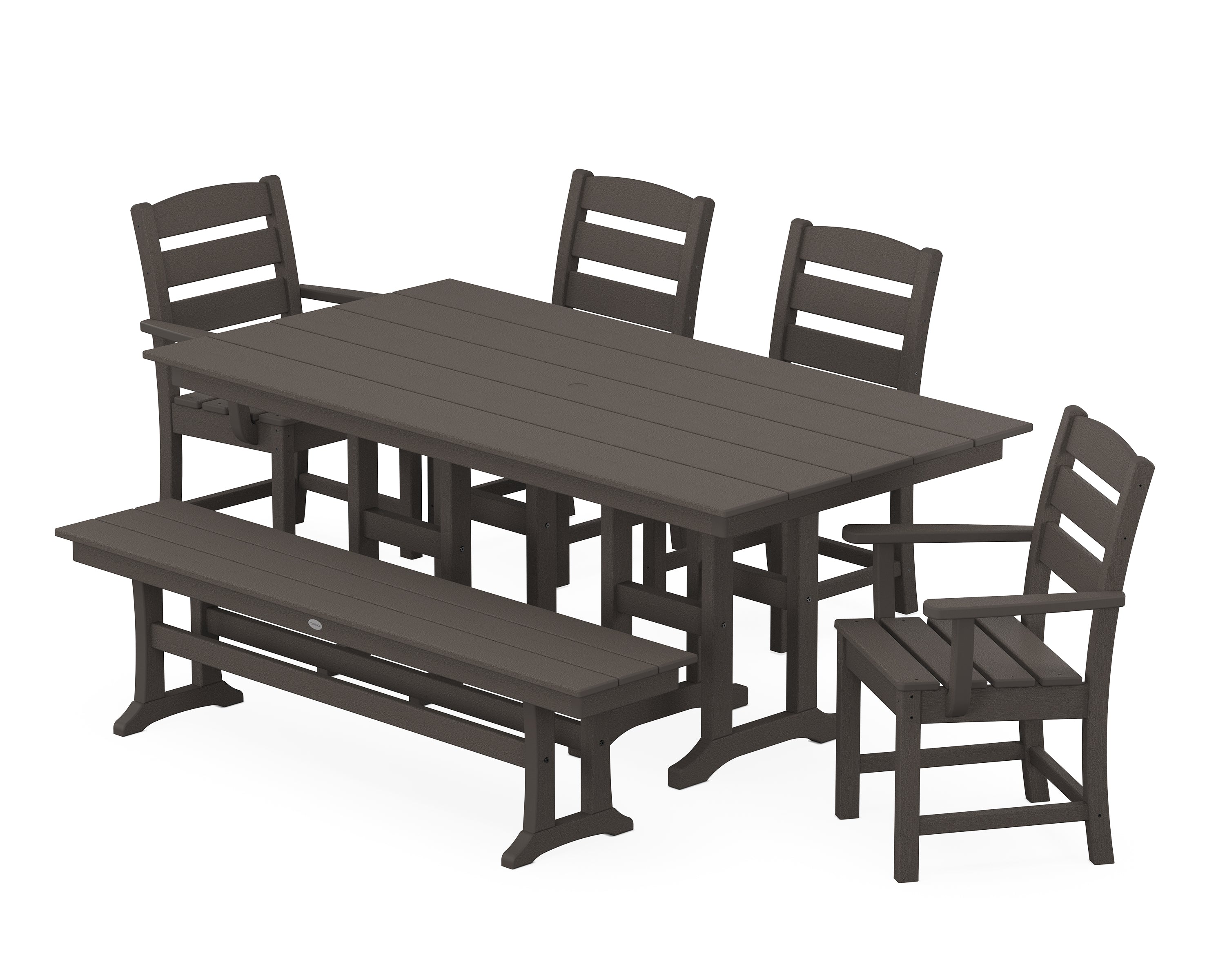 POLYWOOD® Lakeside 6-Piece Farmhouse Dining Set with Bench in Vintage Coffee