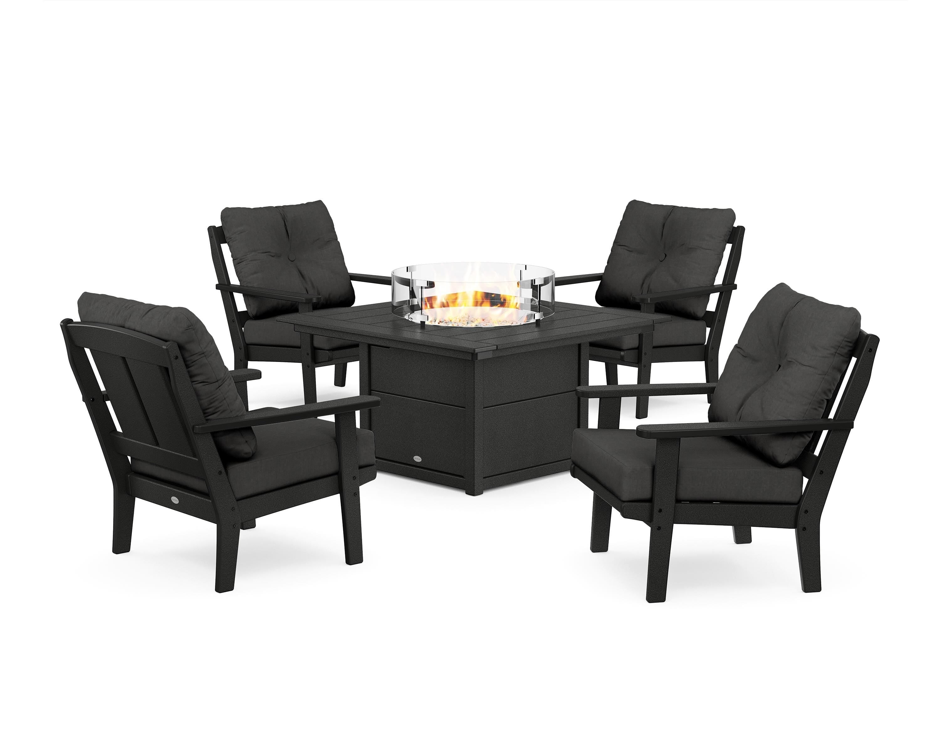 POLYWOOD Mission 5-Piece Deep Seating Set with Fire Pit Table in Black / Spectrum Carbon