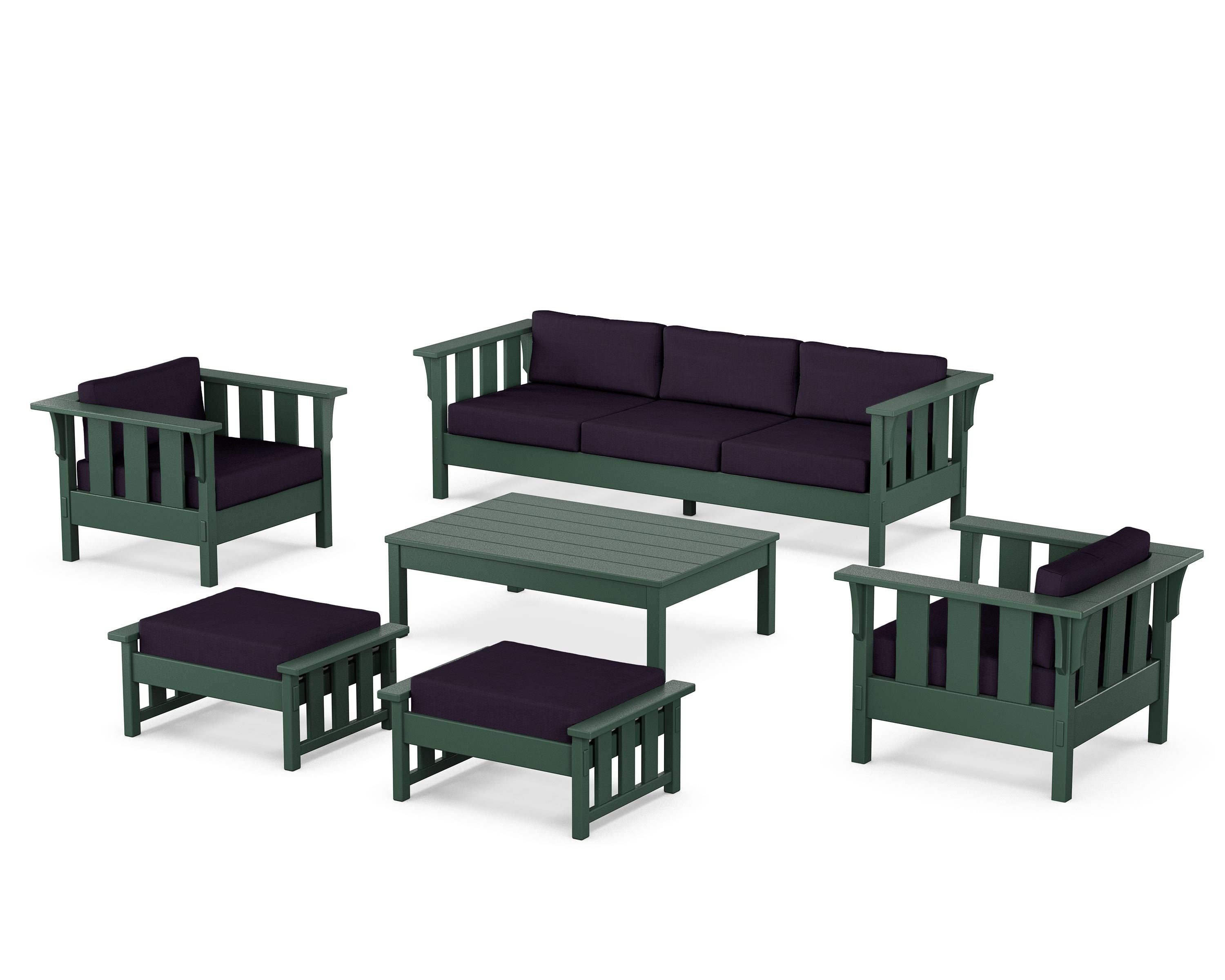 Martha Stewart by POLYWOOD Acadia 6-Piece Lounge Sofa Set in Green / Navy Linen