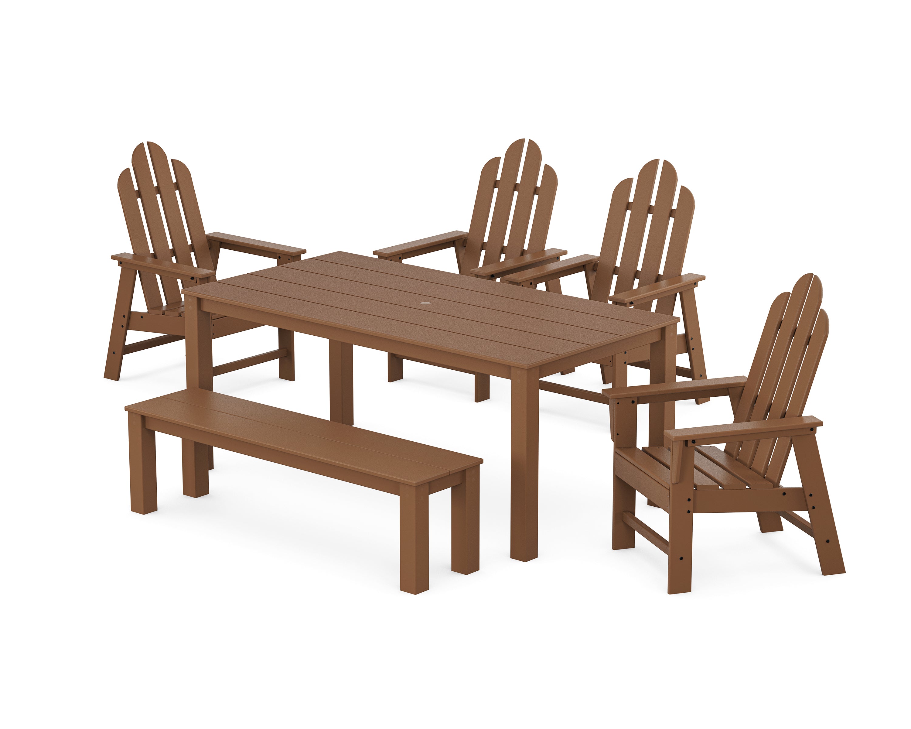 POLYWOOD Long Island 6-Piece Parsons Dining Set with Bench in Teak