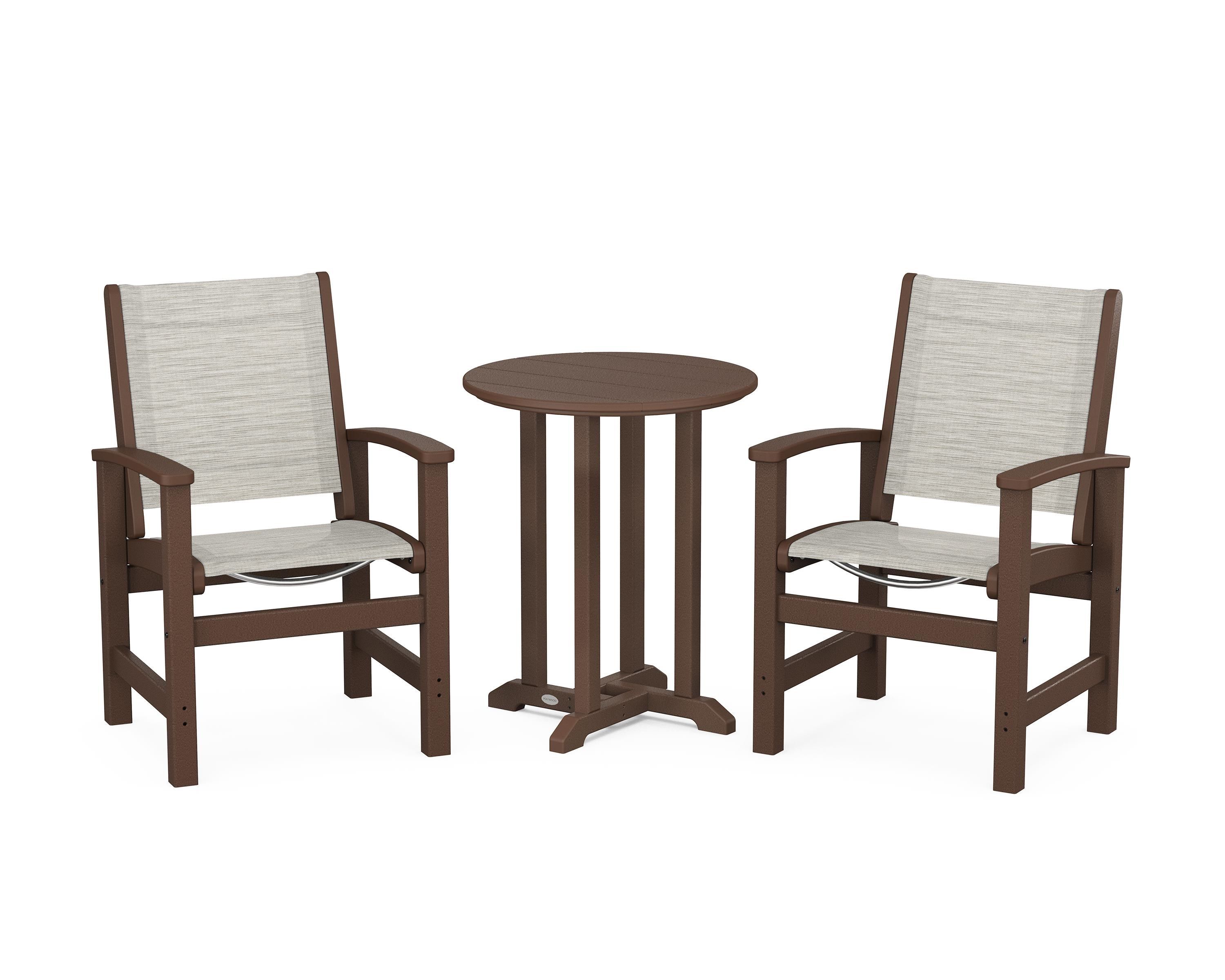 POLYWOOD Coastal 3-Piece Round Bistro Dining Set in Mahogany / Birch Sling