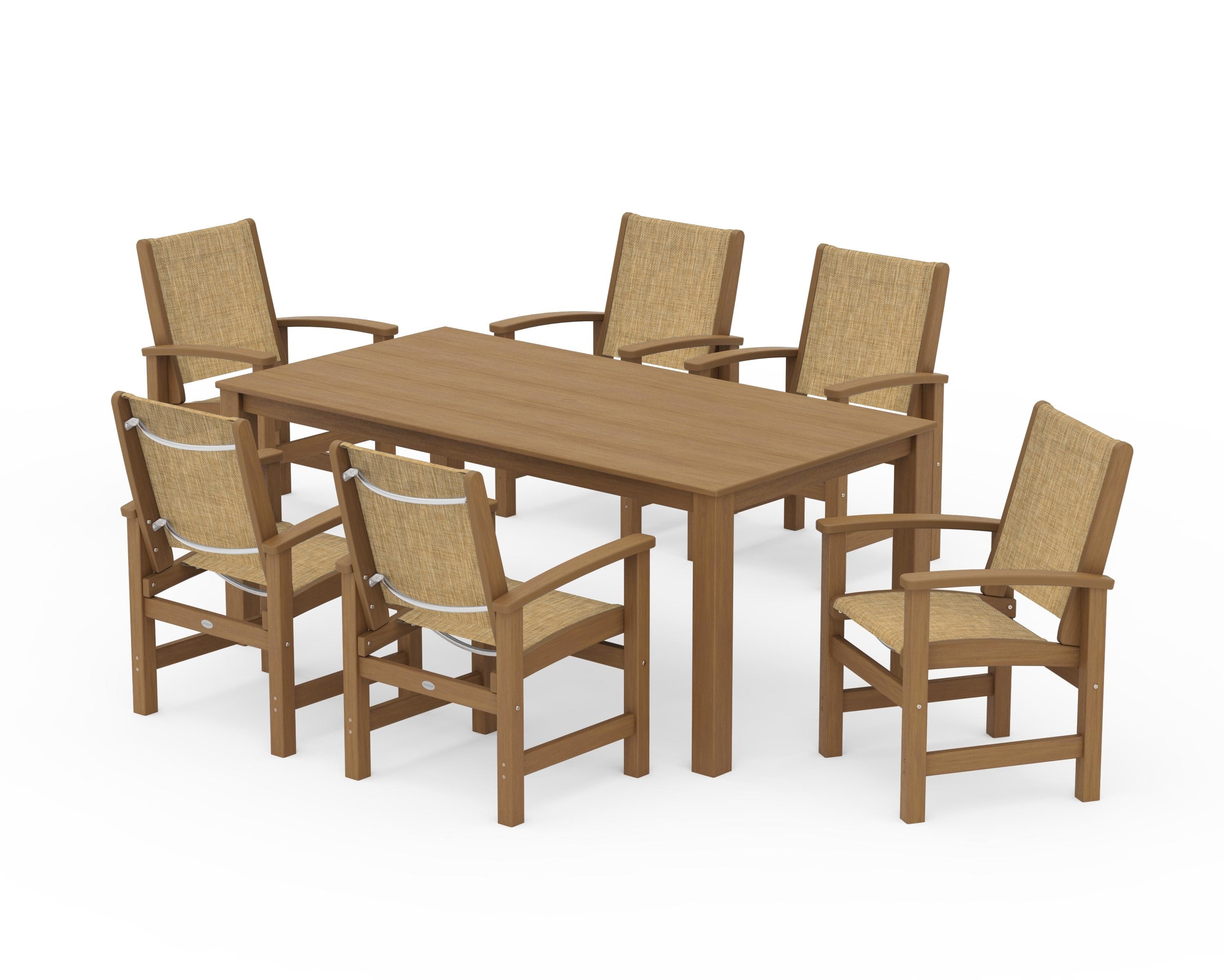 POLYWOOD Coastal 7-Piece Parsons Dining Set in Natural / Burlap Sling