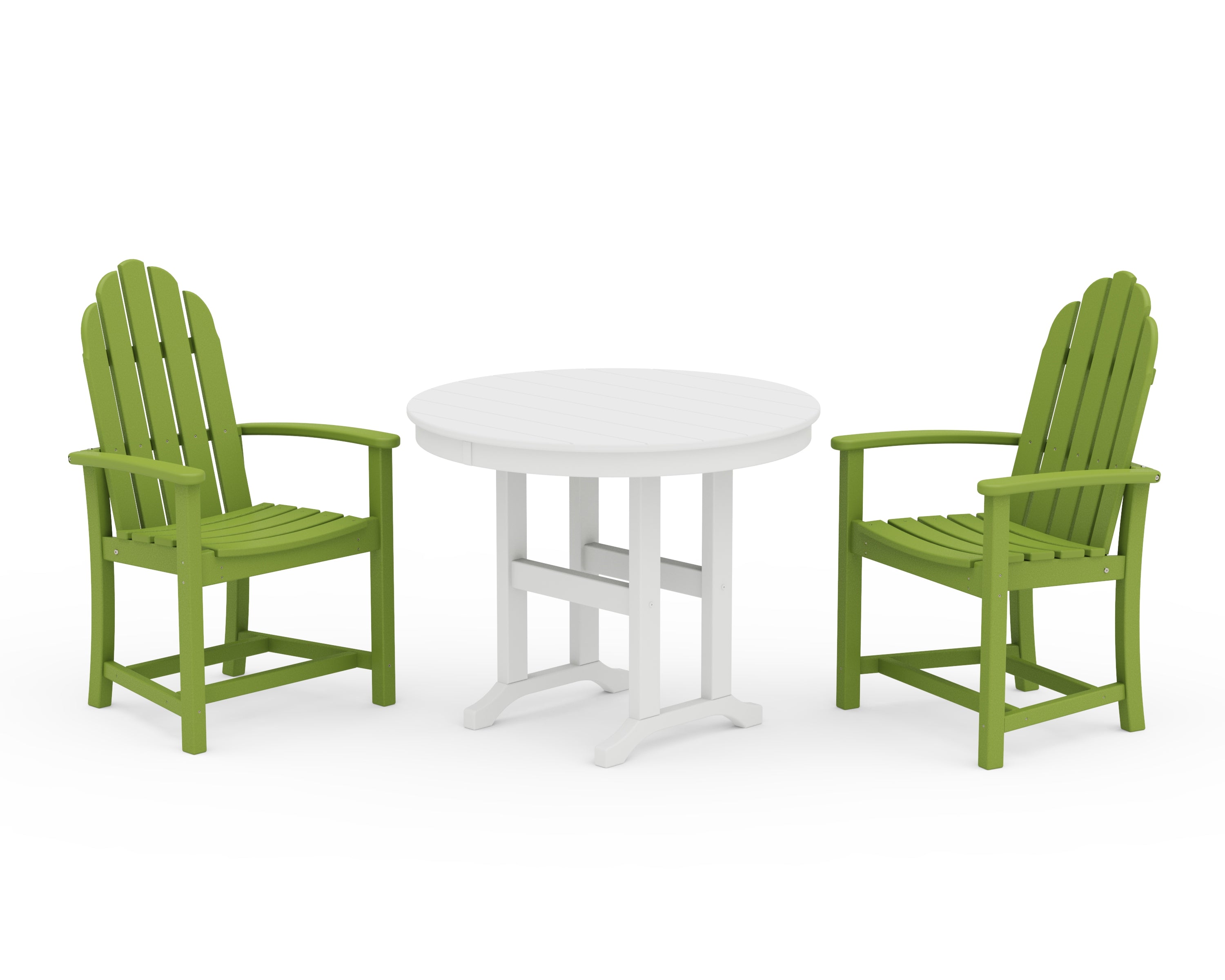 POLYWOOD Classic Adirondack 3-Piece Round Dining Set in Lime / White