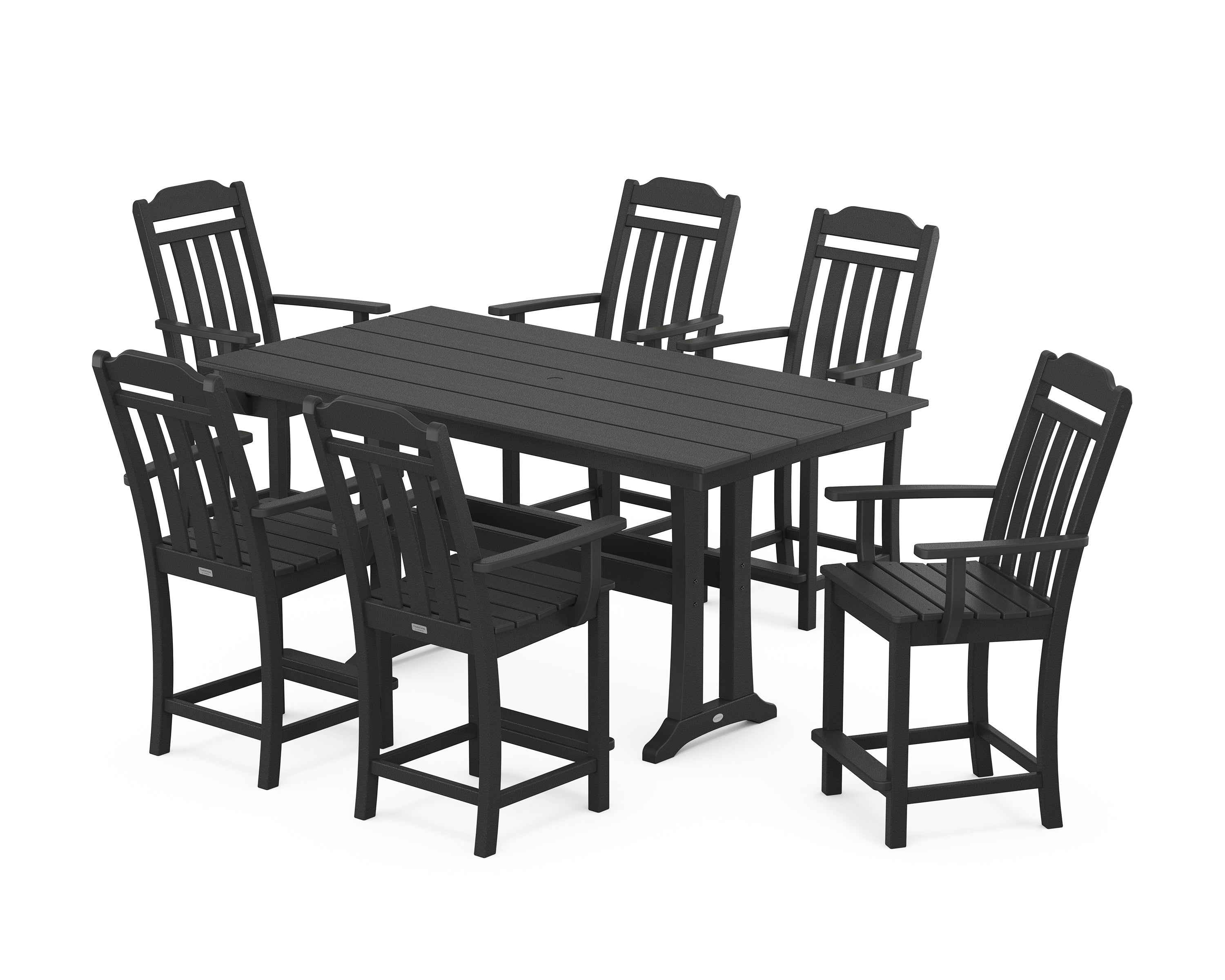 Country Living Cottage Arm Chair 7-Piece Farmhouse Counter Set with Trestle Legs in Black