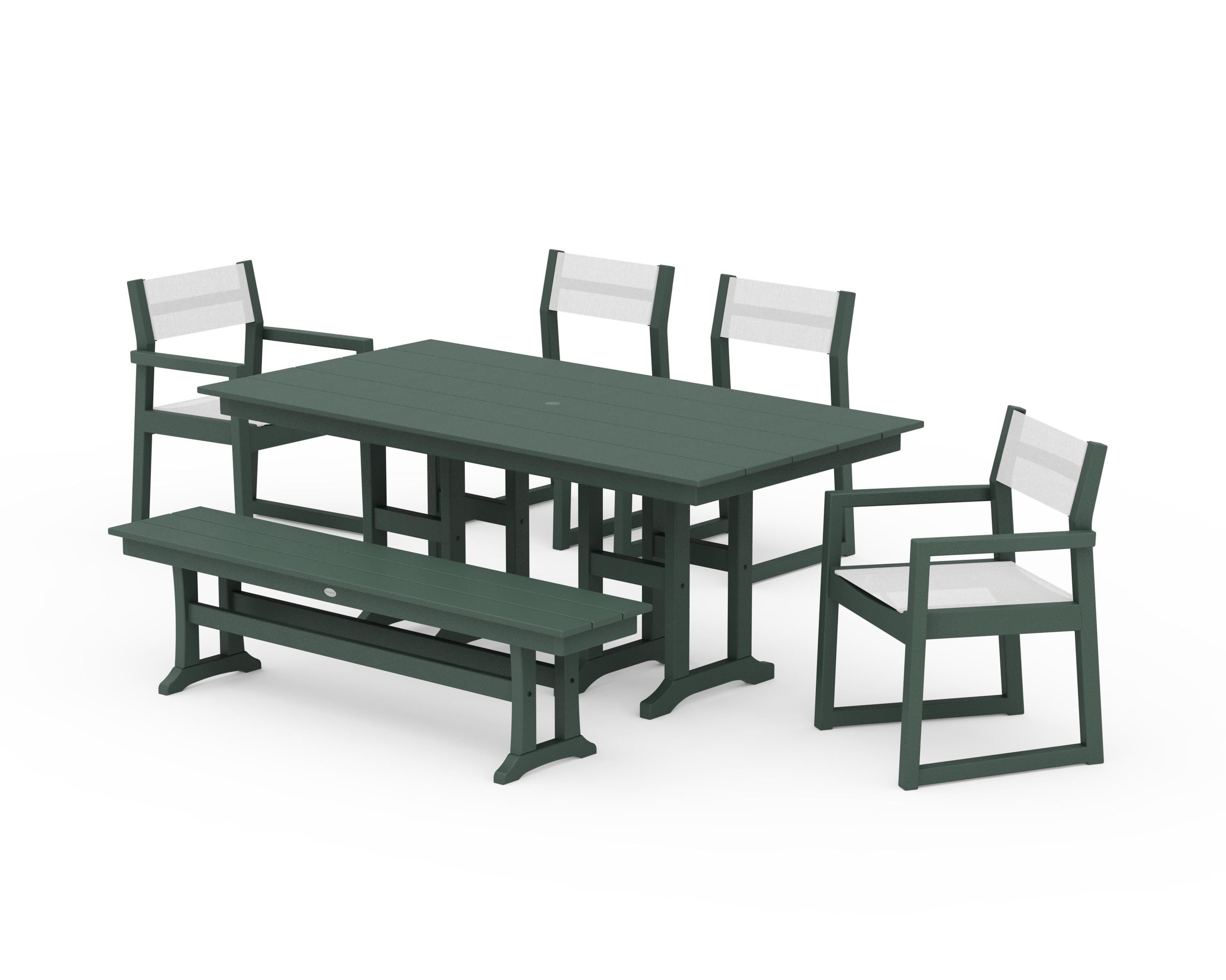 POLYWOOD EDGE Sling 6-Piece Farmhouse Dining Set in Green / White Sling