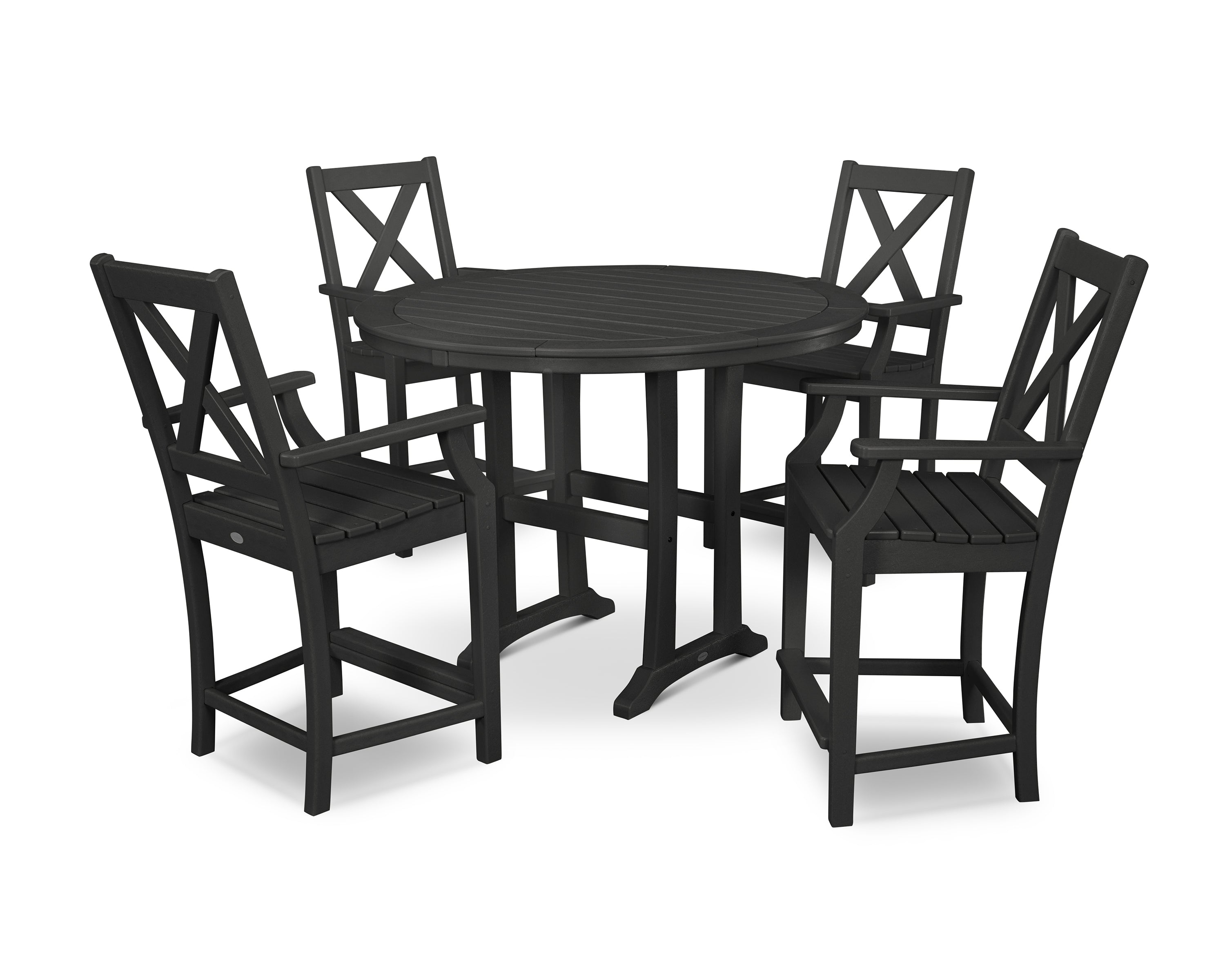 POLYWOOD® Braxton 5-Piece Nautical Trestle Arm Chair Counter Set in Black