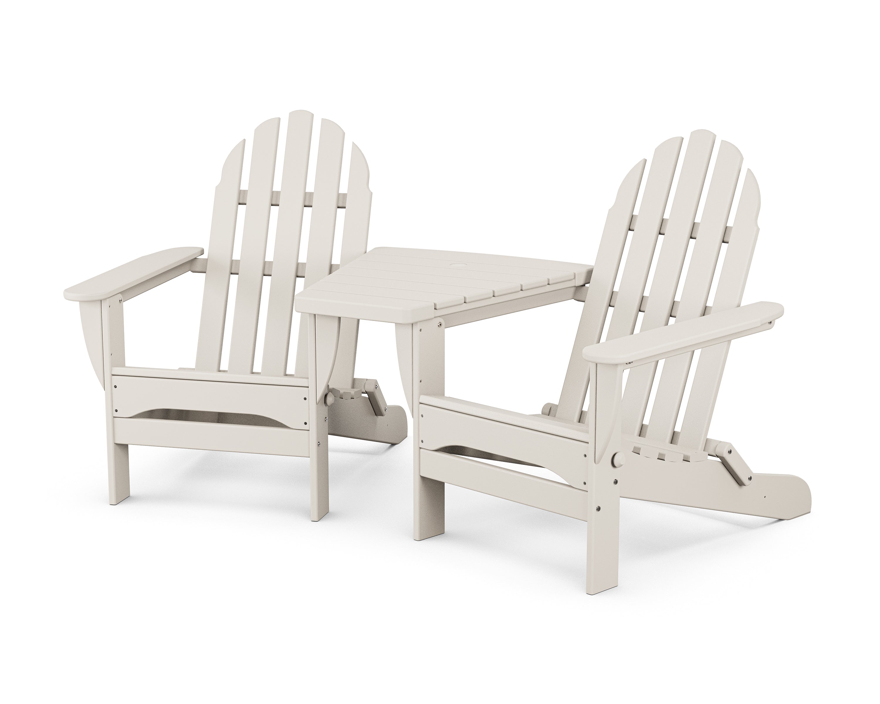 POLYWOOD® Classic Folding Adirondacks with Angled Connecting Table in Sand