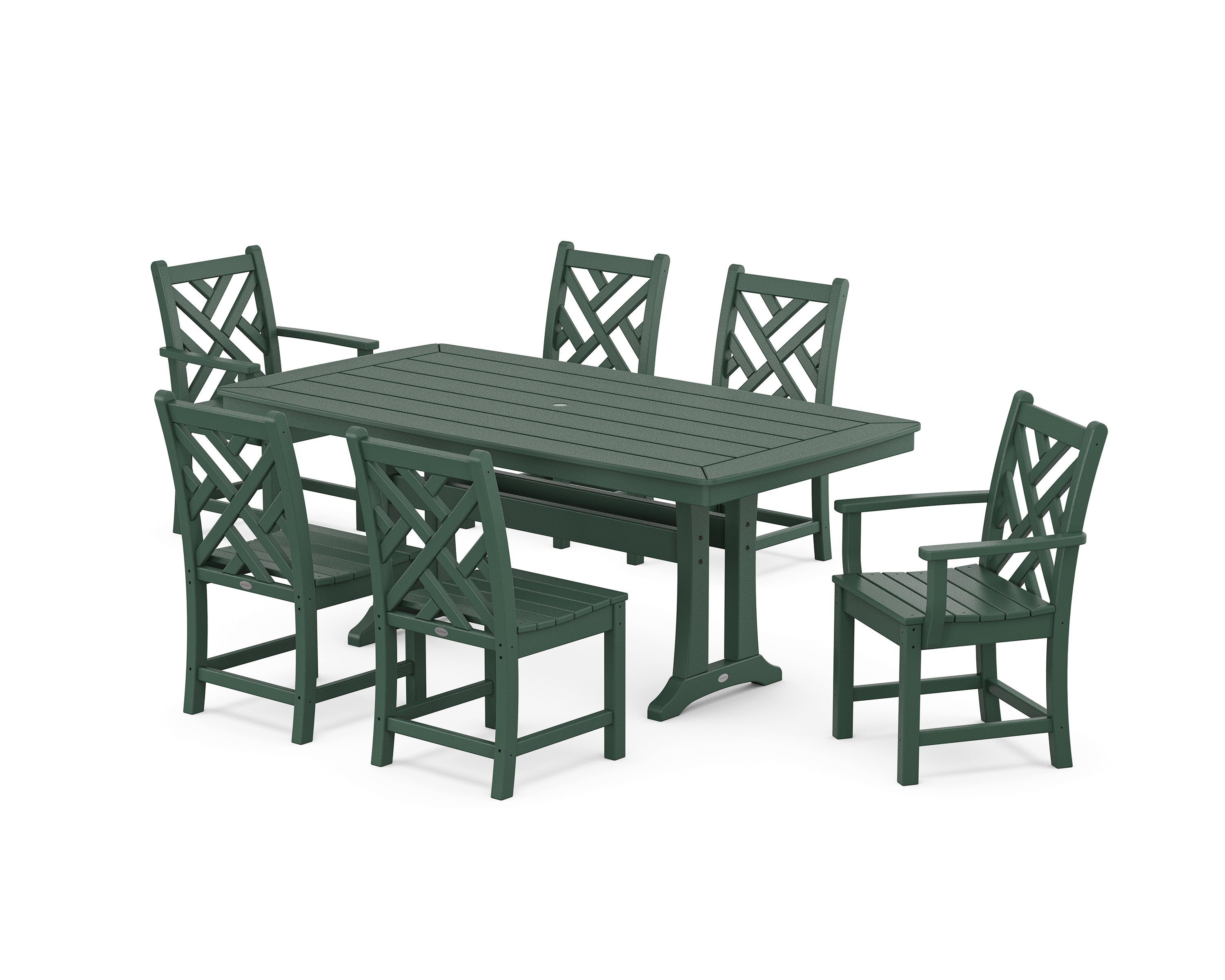 POLYWOOD Chippendale 7-Piece Dining Set with Trestle Legs in Green
