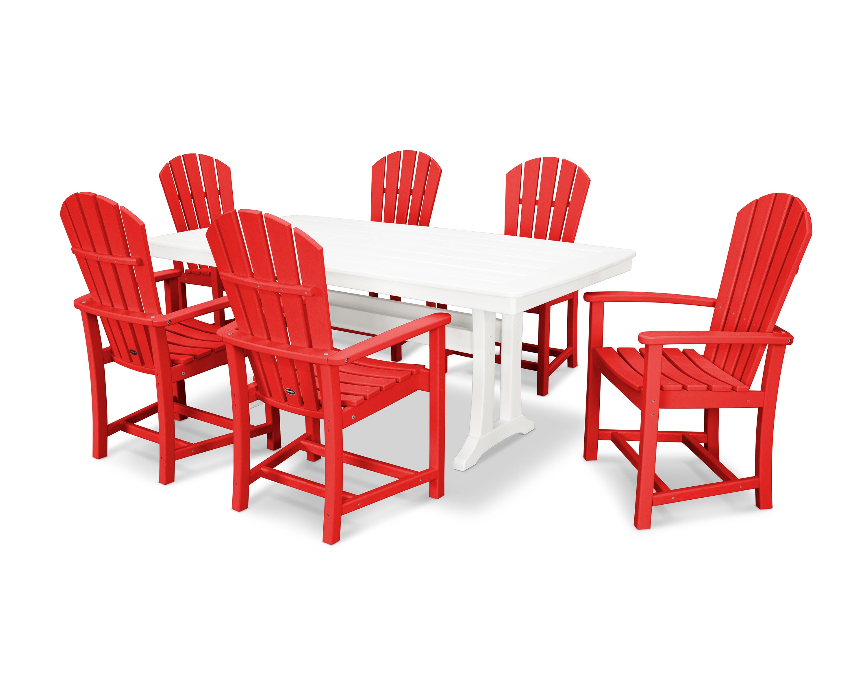 POLYWOOD Palm Coast 7-Piece Dining Set with Trestle Legs in Sunset Red / White