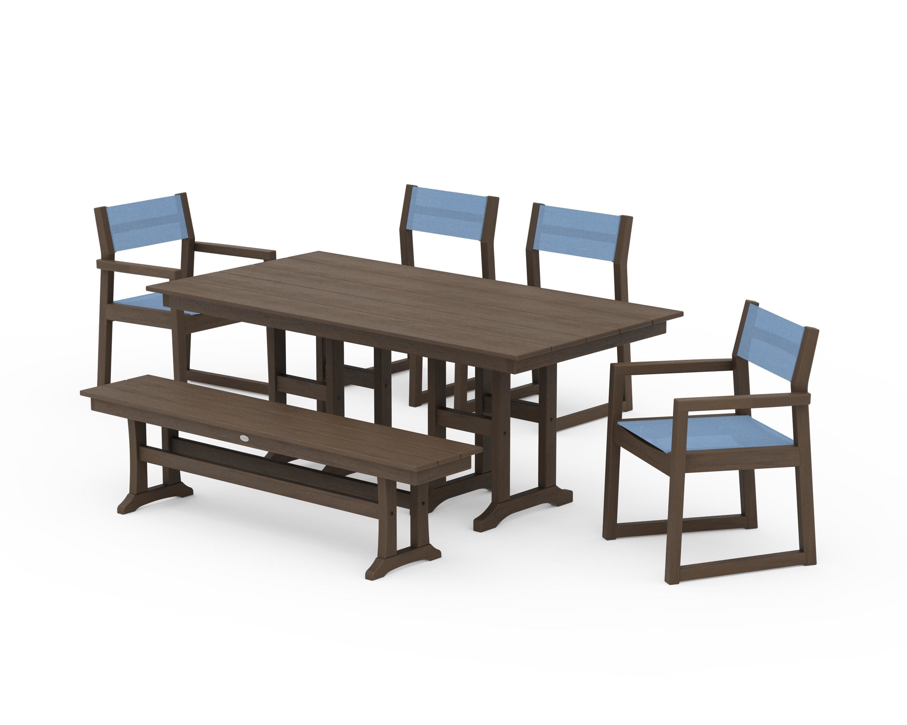 POLYWOOD EDGE Sling 6-Piece Farmhouse Dining Set in Kona / Poolside Sling