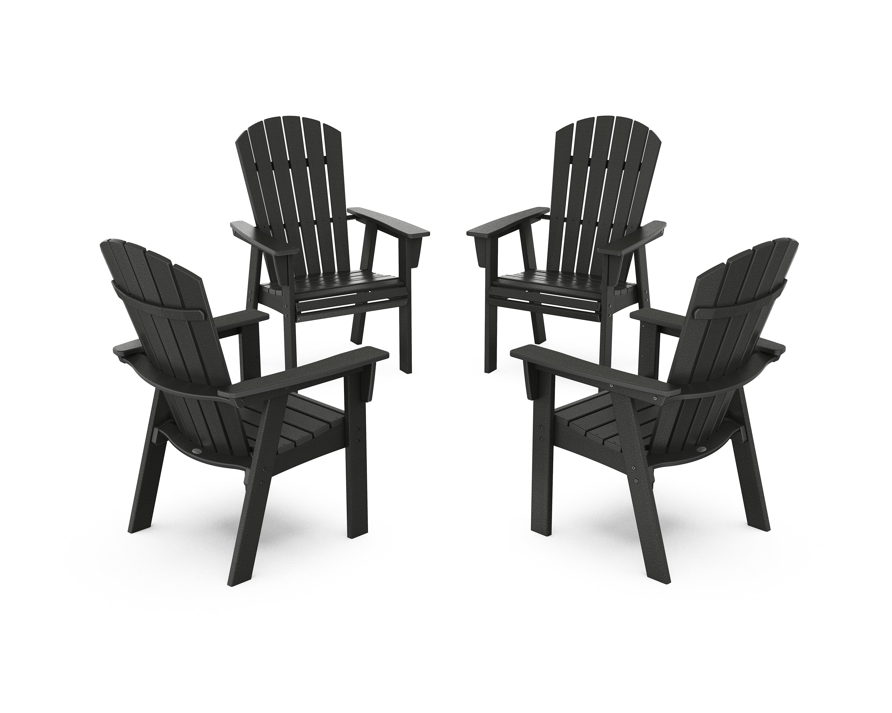 POLYWOOD Nautical 4-Piece Curveback Upright Adirondack Conversation Set in Black