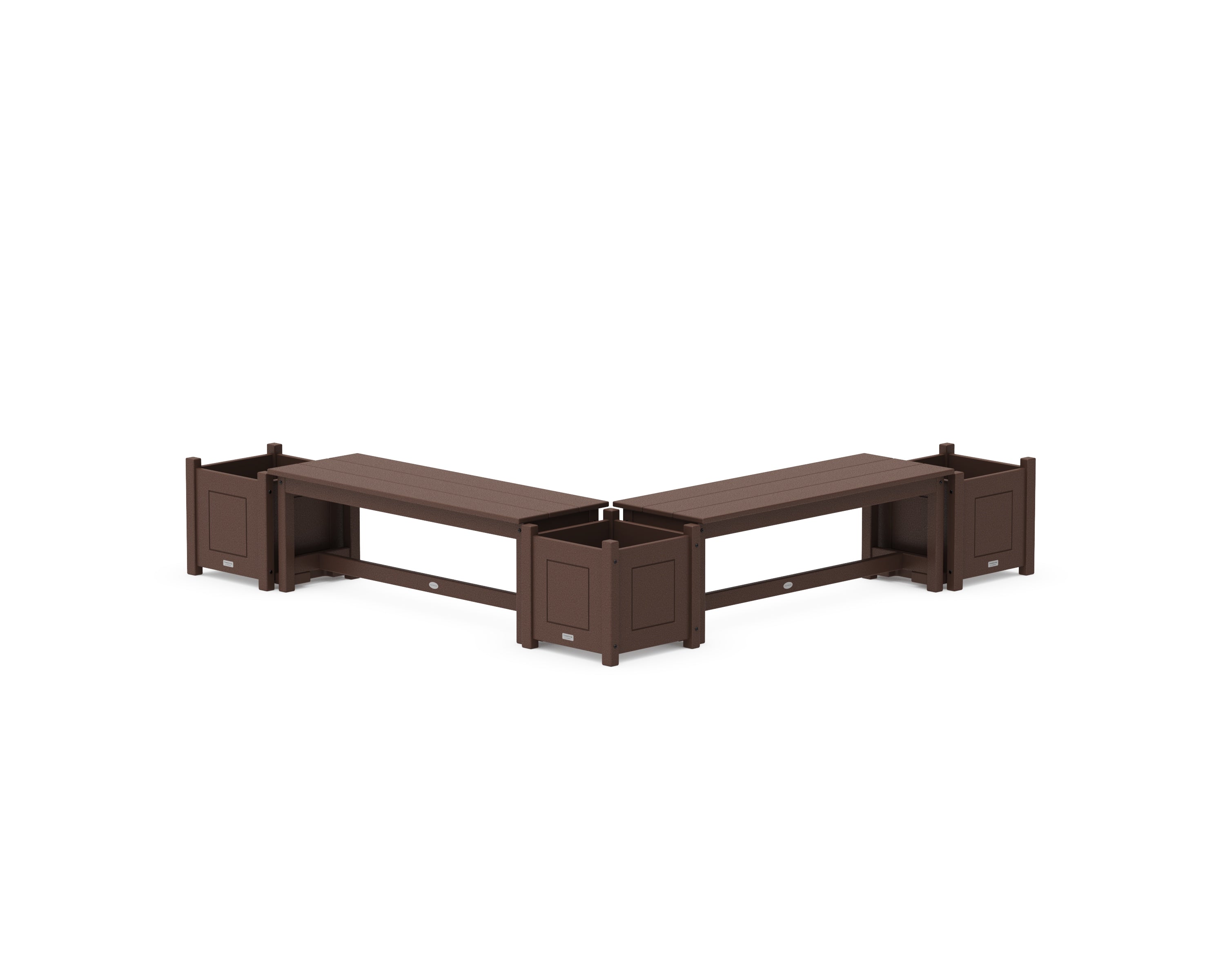POLYWOOD 48" Country Living L- Shaped Planter Bench Corner Set in Mahogany