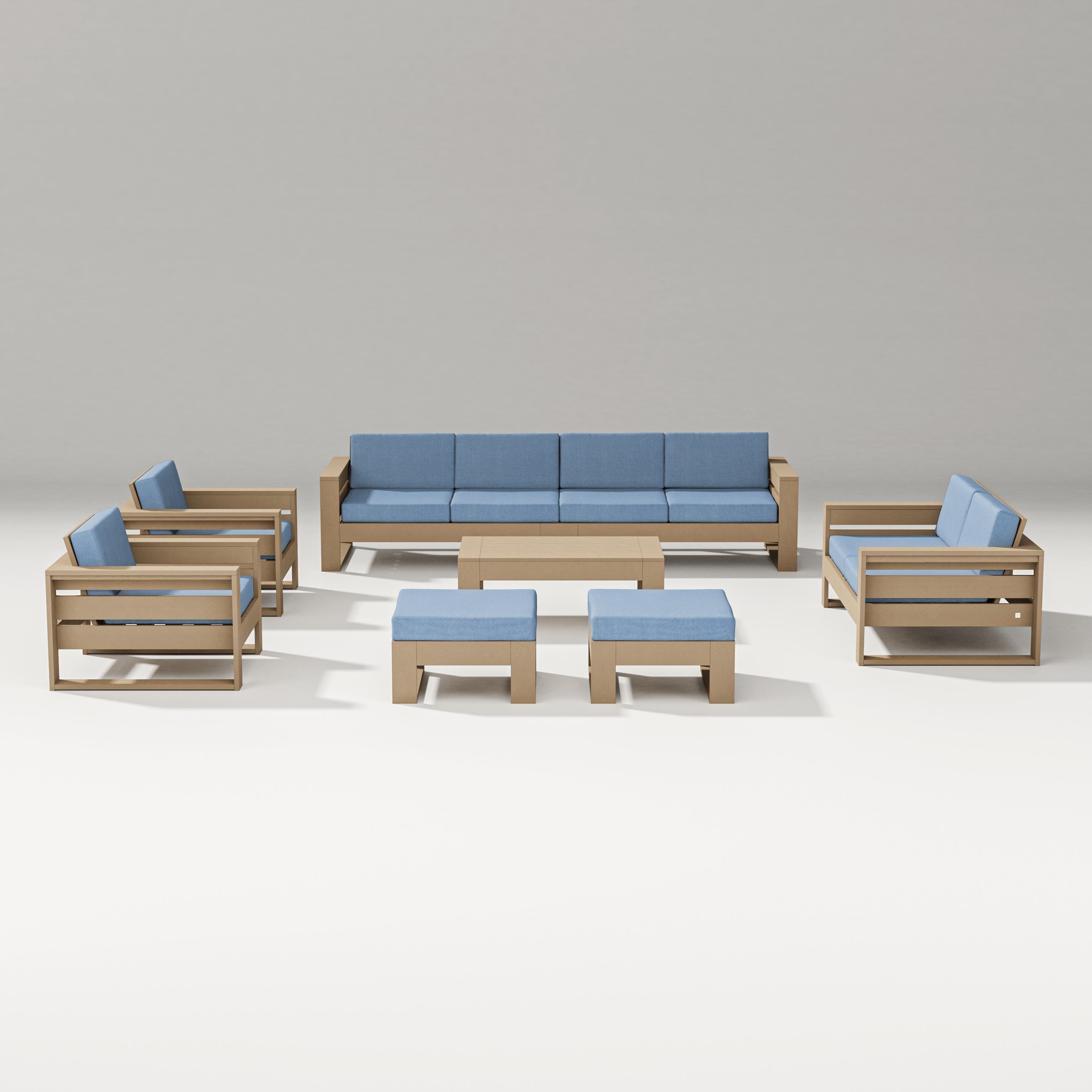 PW Designer Series Latitude 8-Piece Lounge Sofa Set in Vintage Sahara / Sky Blue