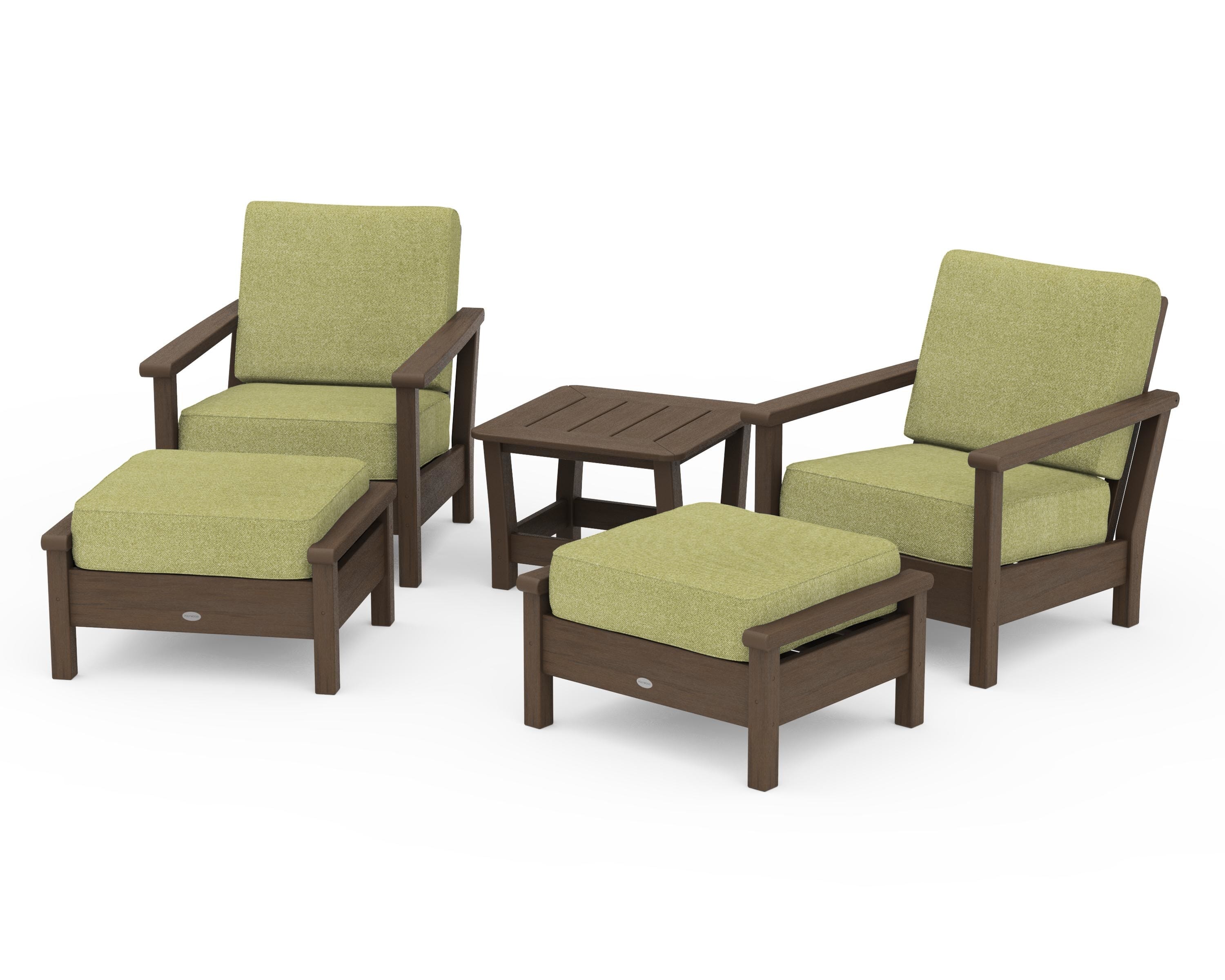 POLYWOOD Harbour 5-Piece Deep Seating Chair Set in Kona / Chartreuse Boucle