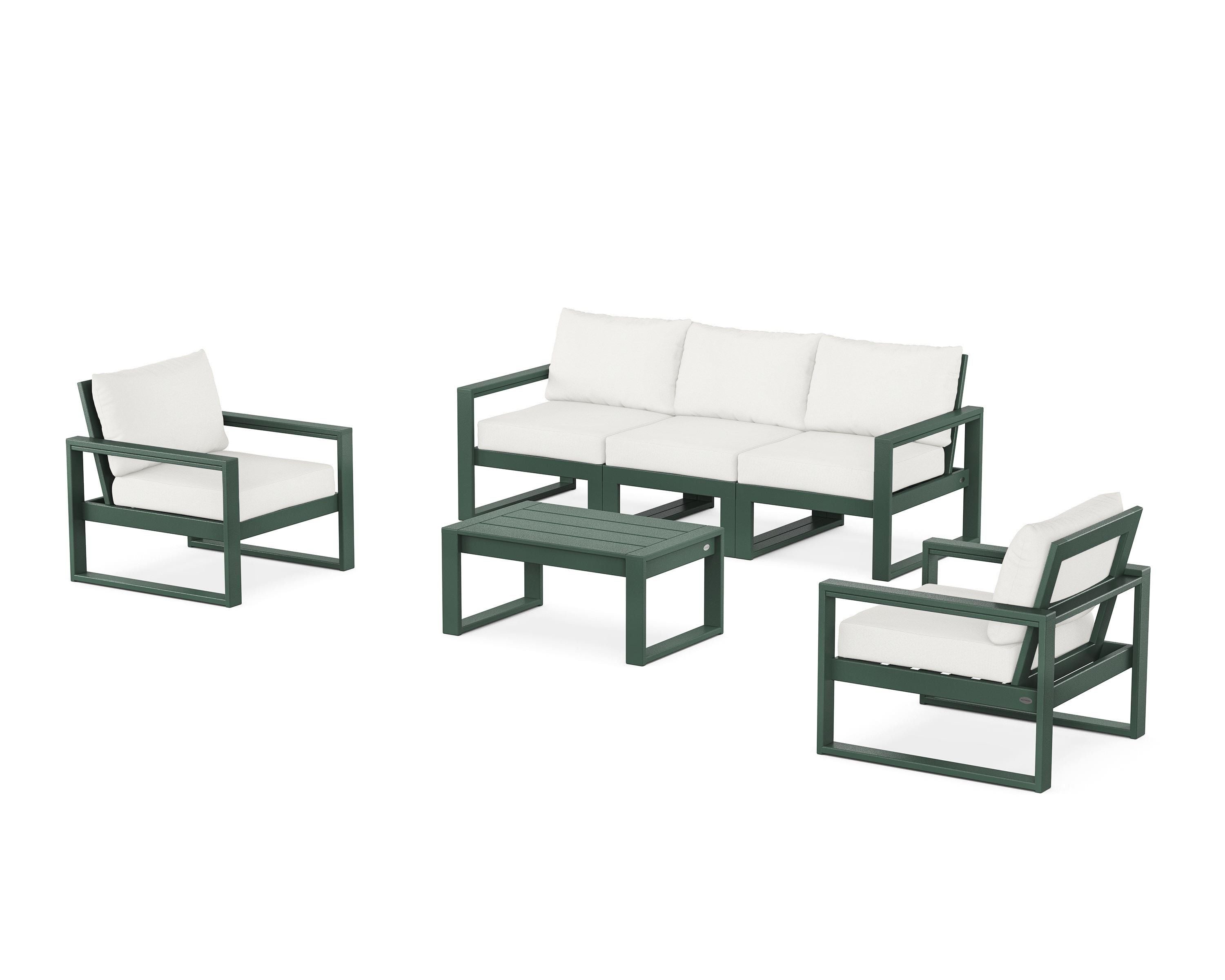 POLYWOOD EDGE Sectional 4-Piece Deep Seating Set with Sofa in Green / Natural Linen