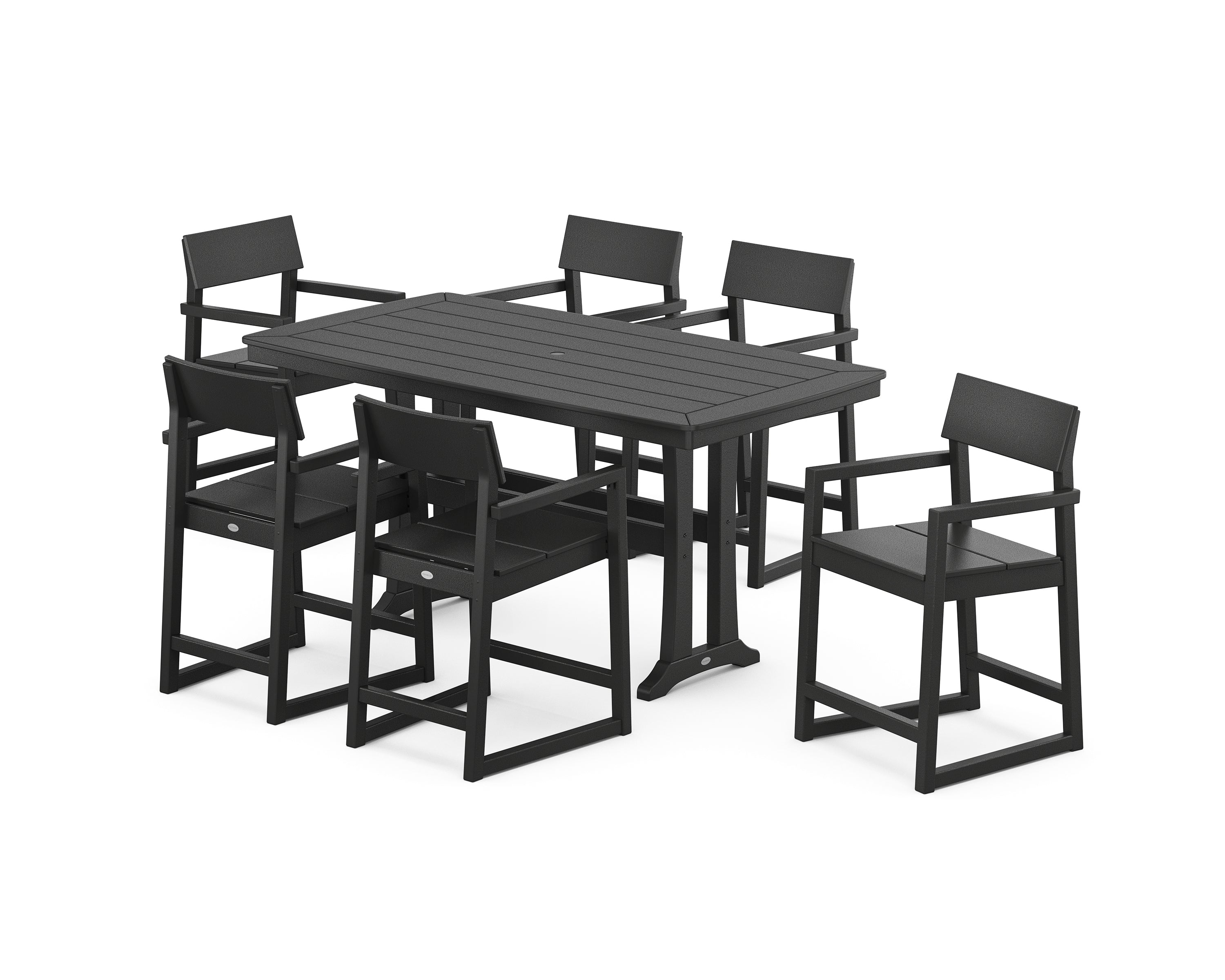 POLYWOOD EDGE Arm Chair 7-Piece Counter Set with Trestle Legs in Black