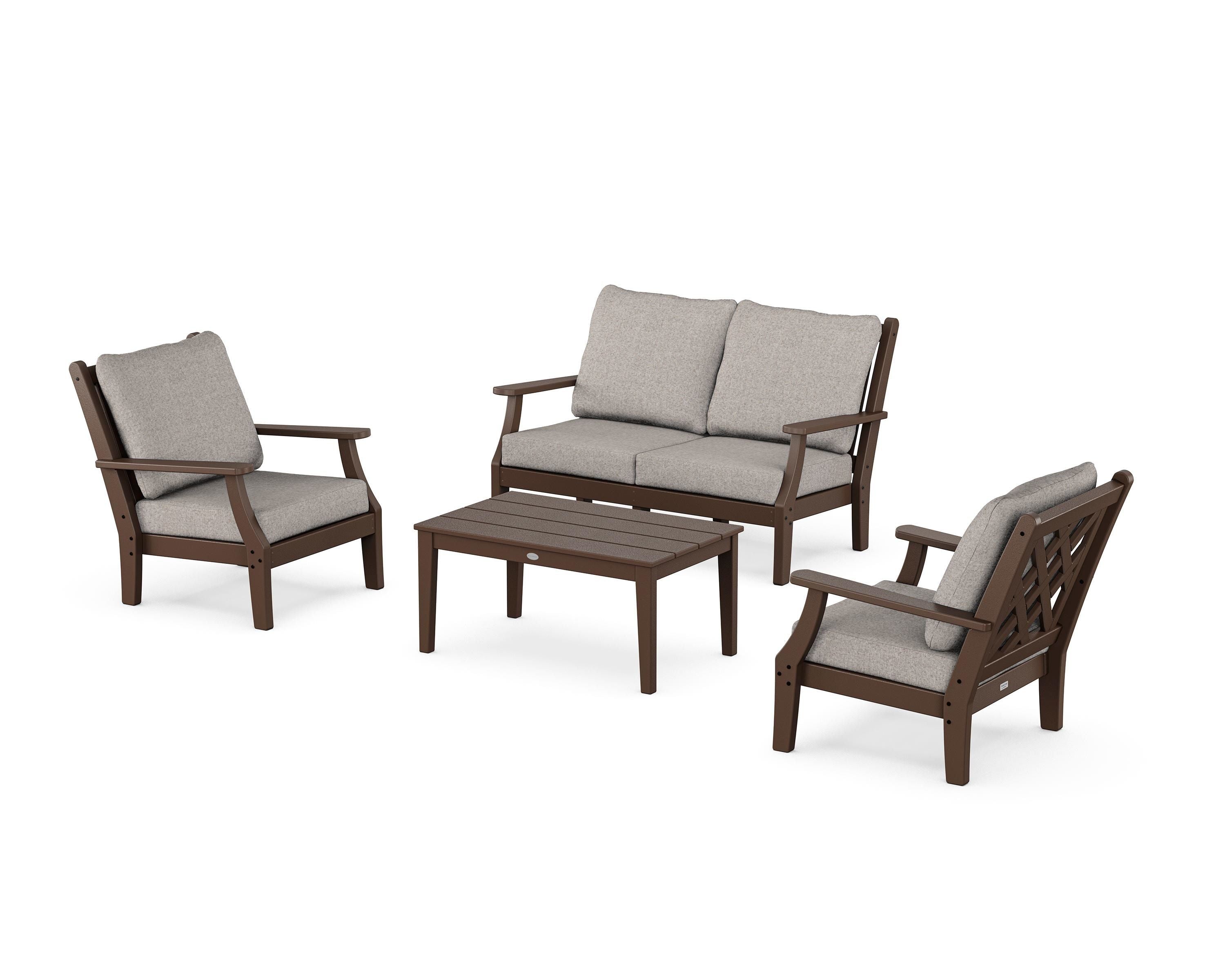 Country Living Wovendale 4-Piece Deep Seating Set with Loveseat in Mahogany / Weathered Tweed