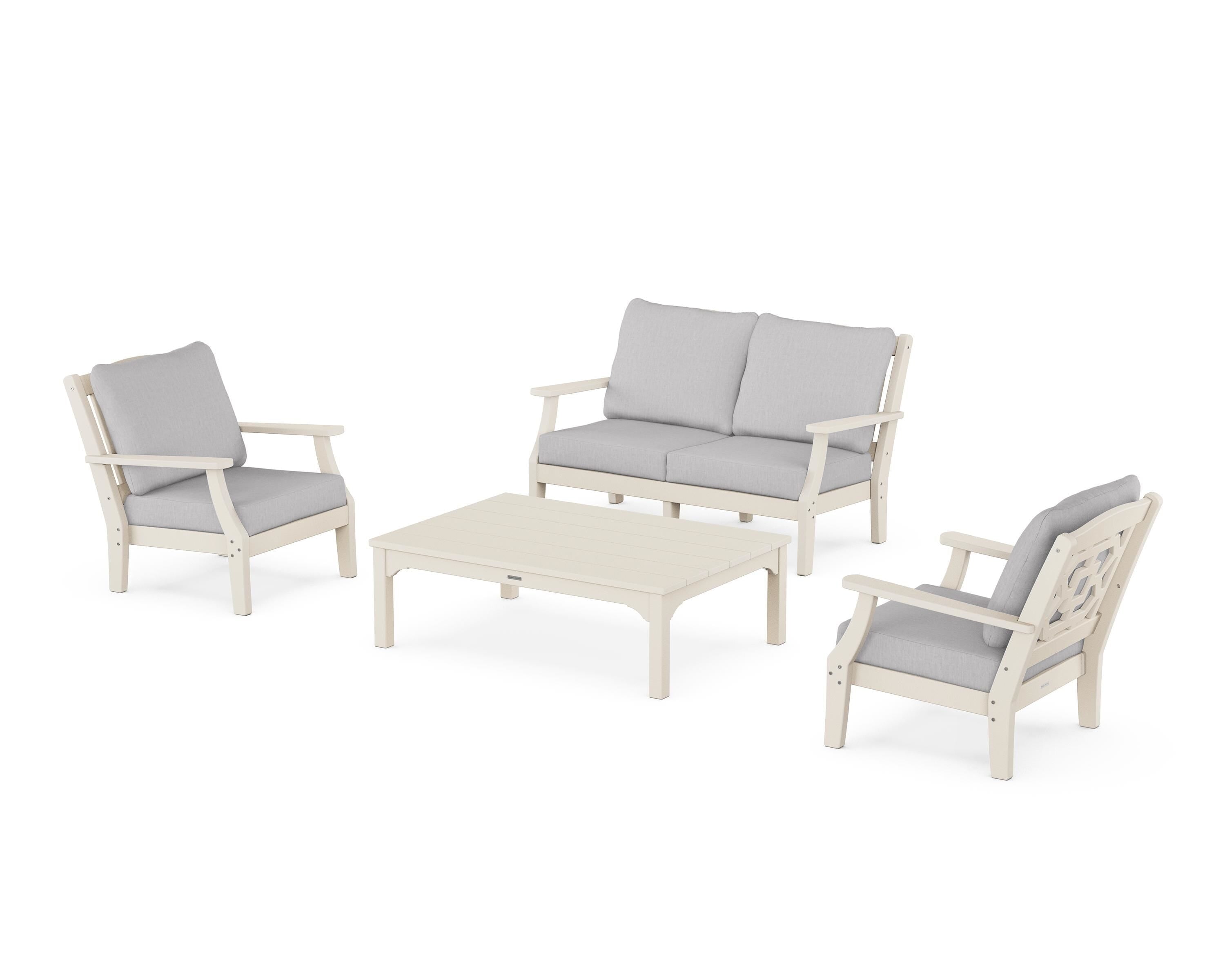 Martha Stewart by POLYWOOD Chinoiserie 4-Piece Deep Seating Set with Loveseat in Sand / Granite