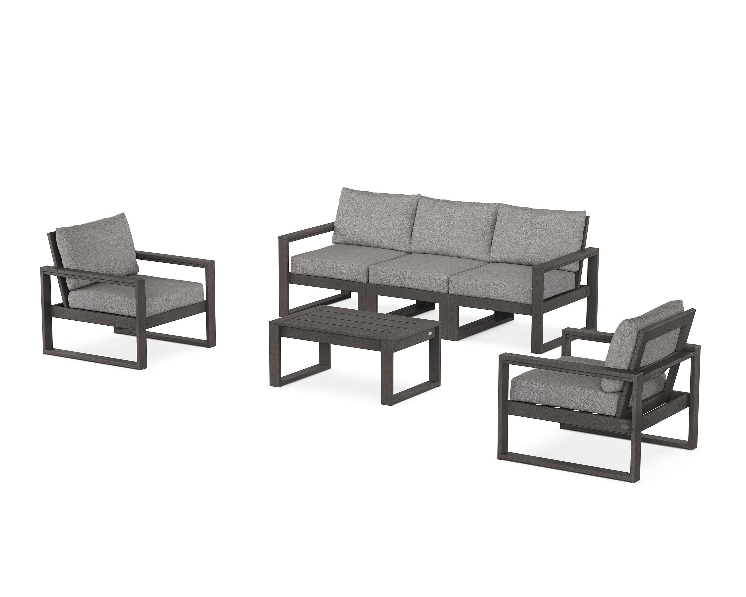 POLYWOOD EDGE Sectional 4-Piece Deep Seating Set with Sofa in Vintage Coffee / Grey Mist