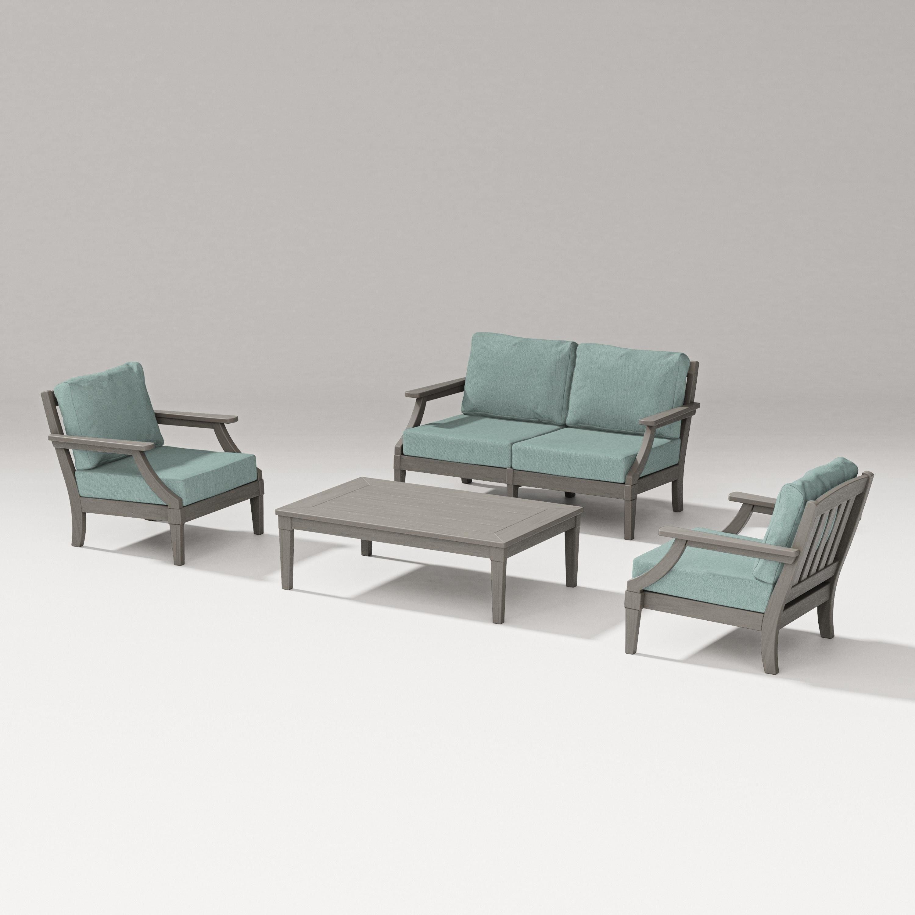 PW Designer Series Estate Lounge 4-Piece Loveseat Set in Driftwood / Glacier Spa