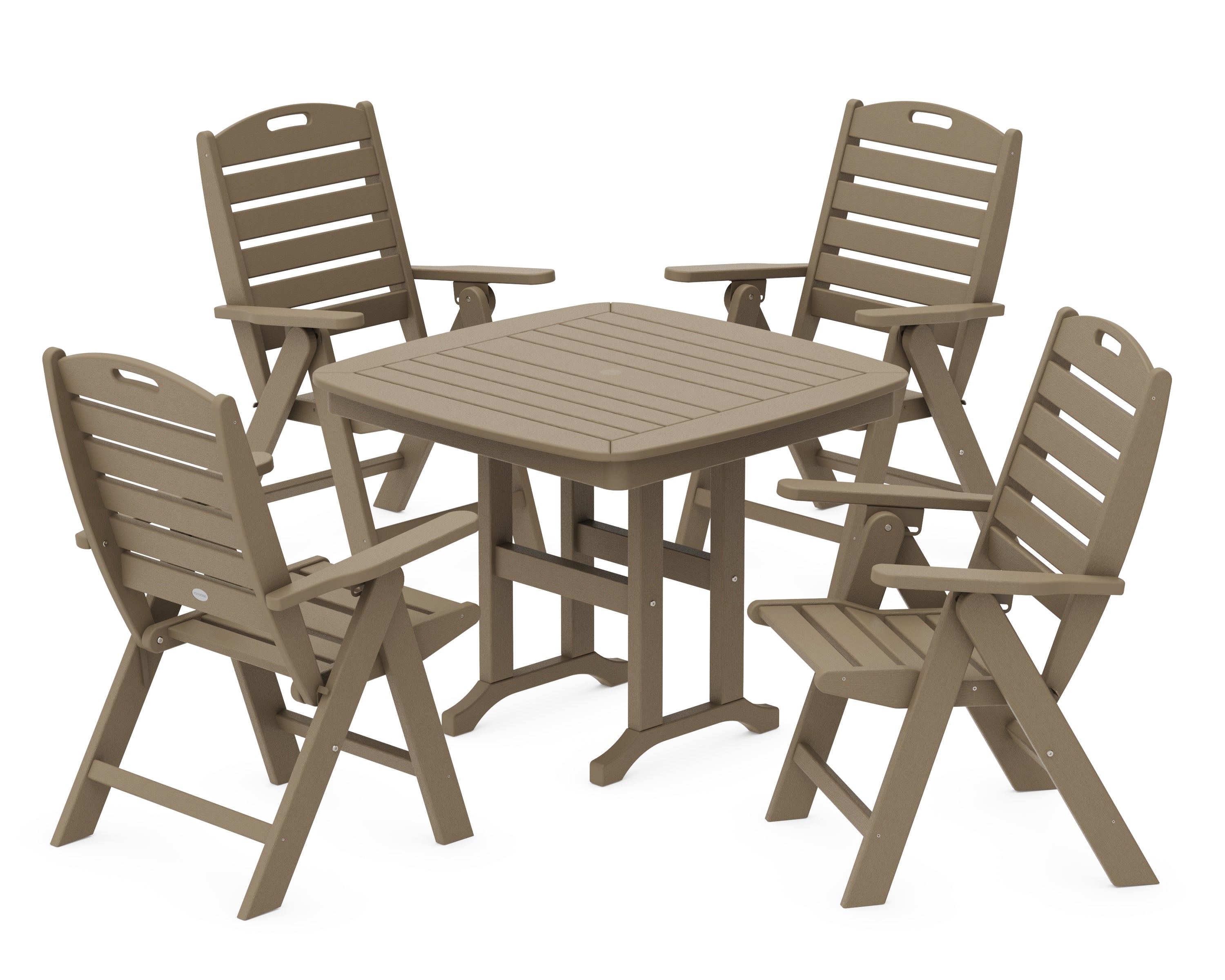 POLYWOOD Nautical Folding Highback Chair 5-Piece Dining Set in Vintage Sahara