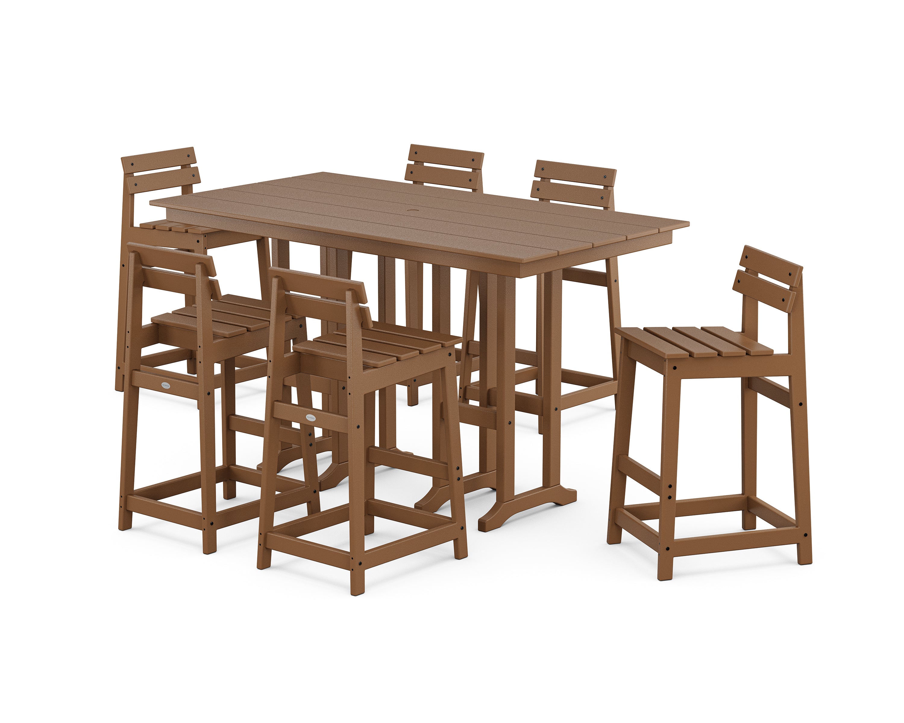 POLYWOOD Modern Studio Plaza Lowback Bar Chair 7-Piece Set in Teak