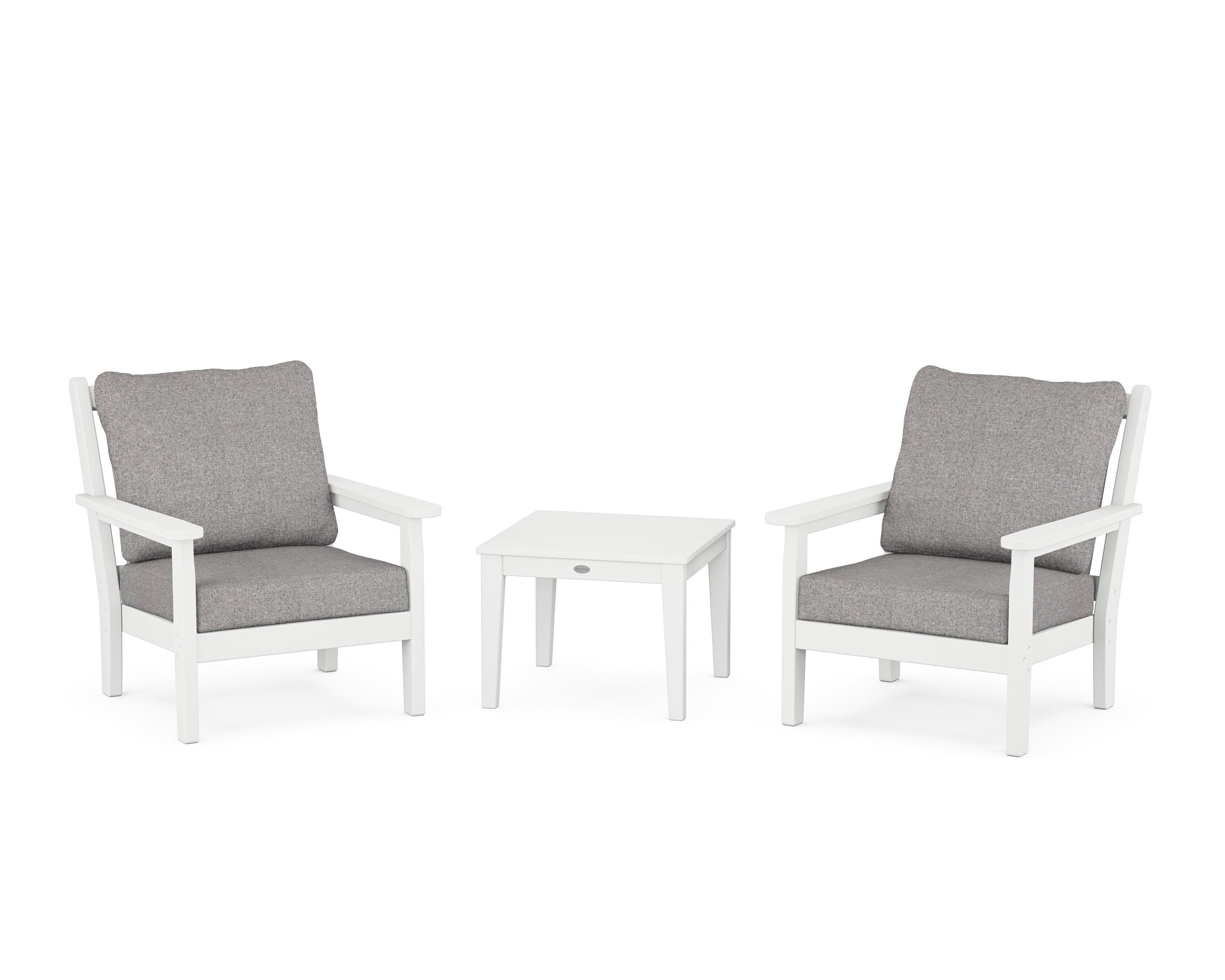 POLYWOOD Chippendale 3-Piece Deep Seating Set in White / Grey Mist
