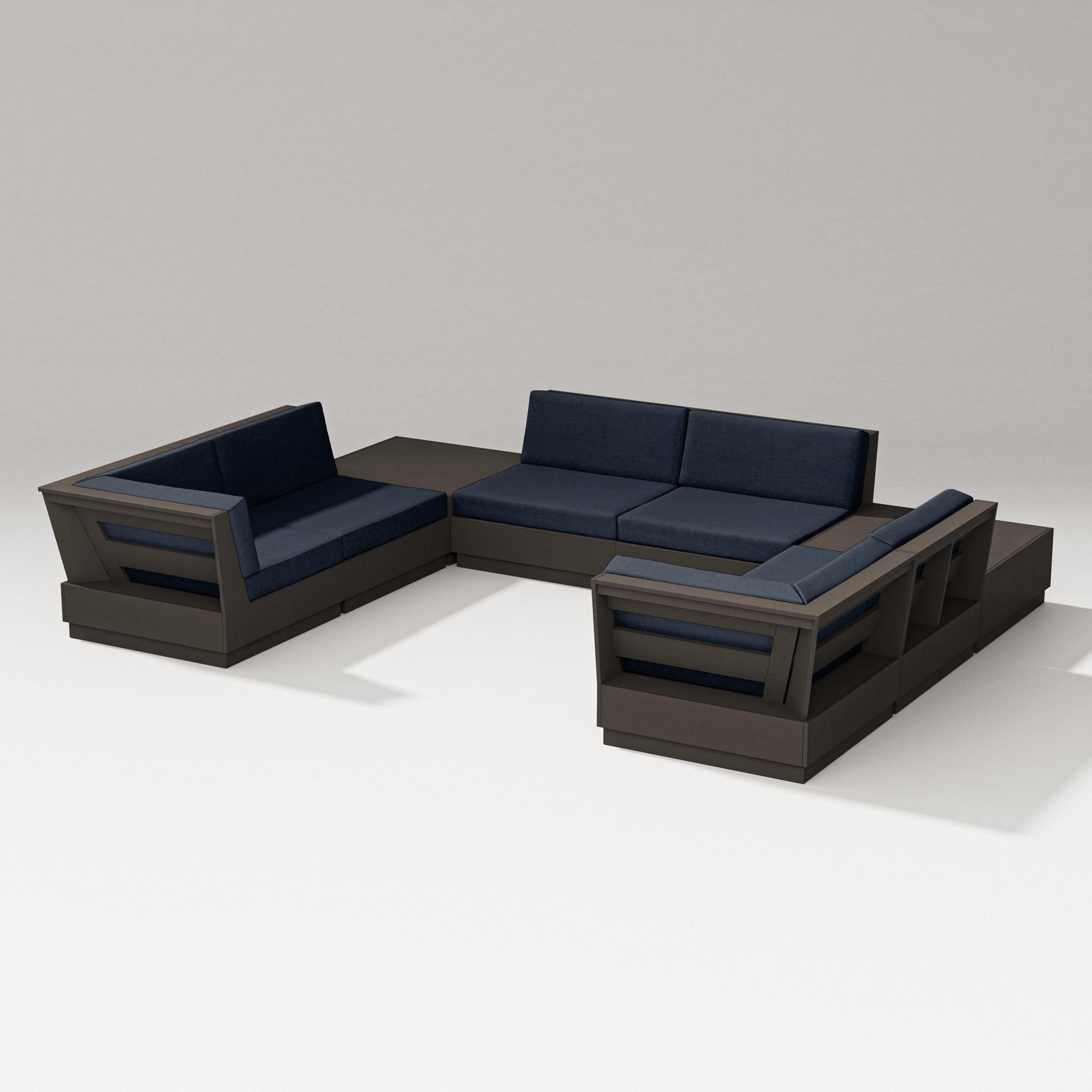 PW Designer Series Elevate 8-Piece U-Shaped Sectional in Vintage Coffee / Marine Indigo