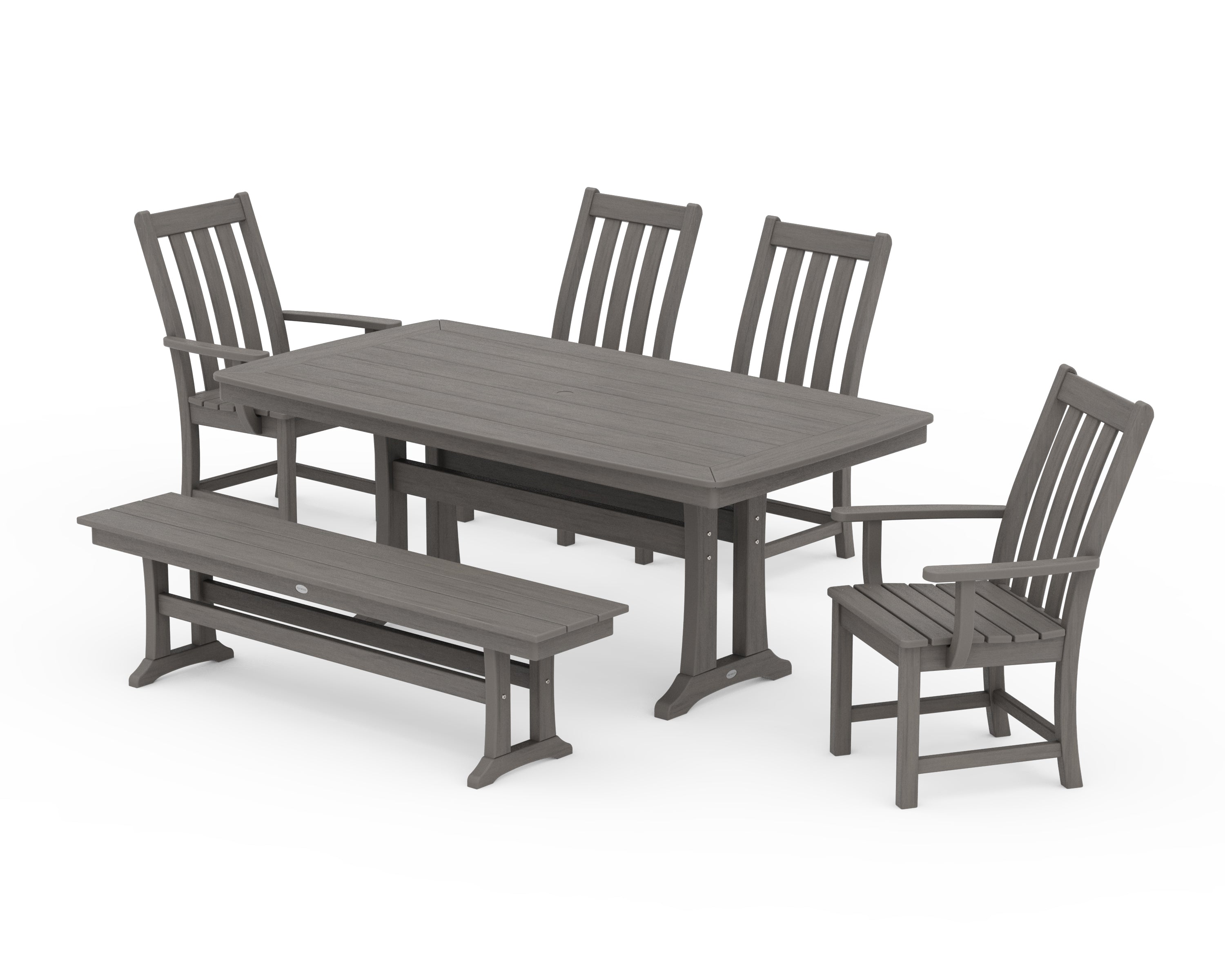 POLYWOOD Vineyard 6-Piece Dining Set with Trestle Legs in Driftwood