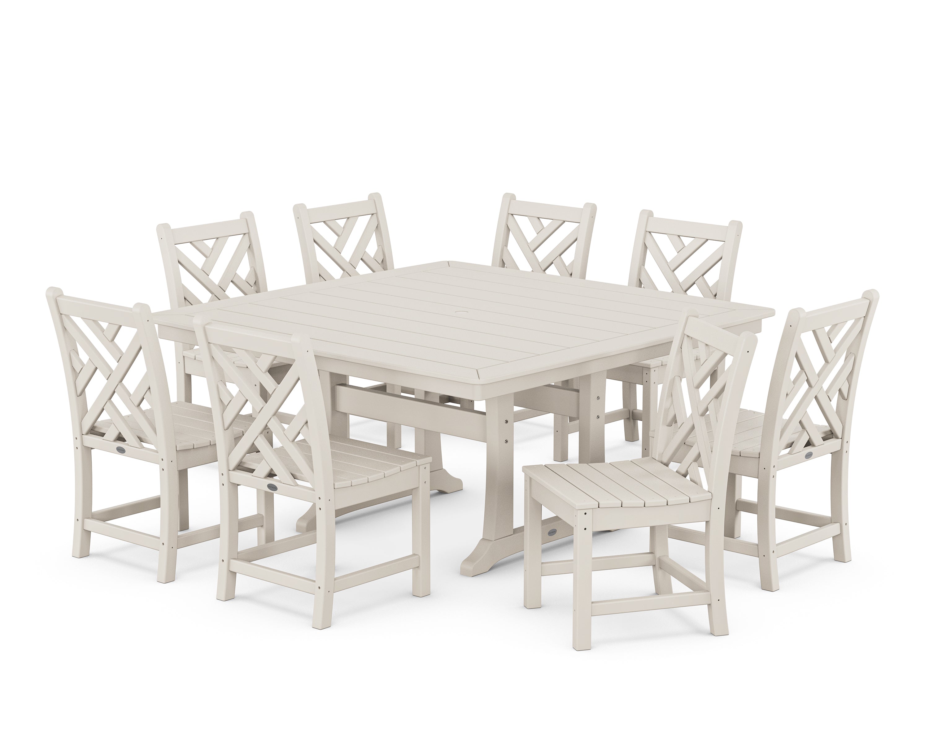 POLYWOOD Chippendale 9-Piece Nautical Trestle Dining Set in Sand