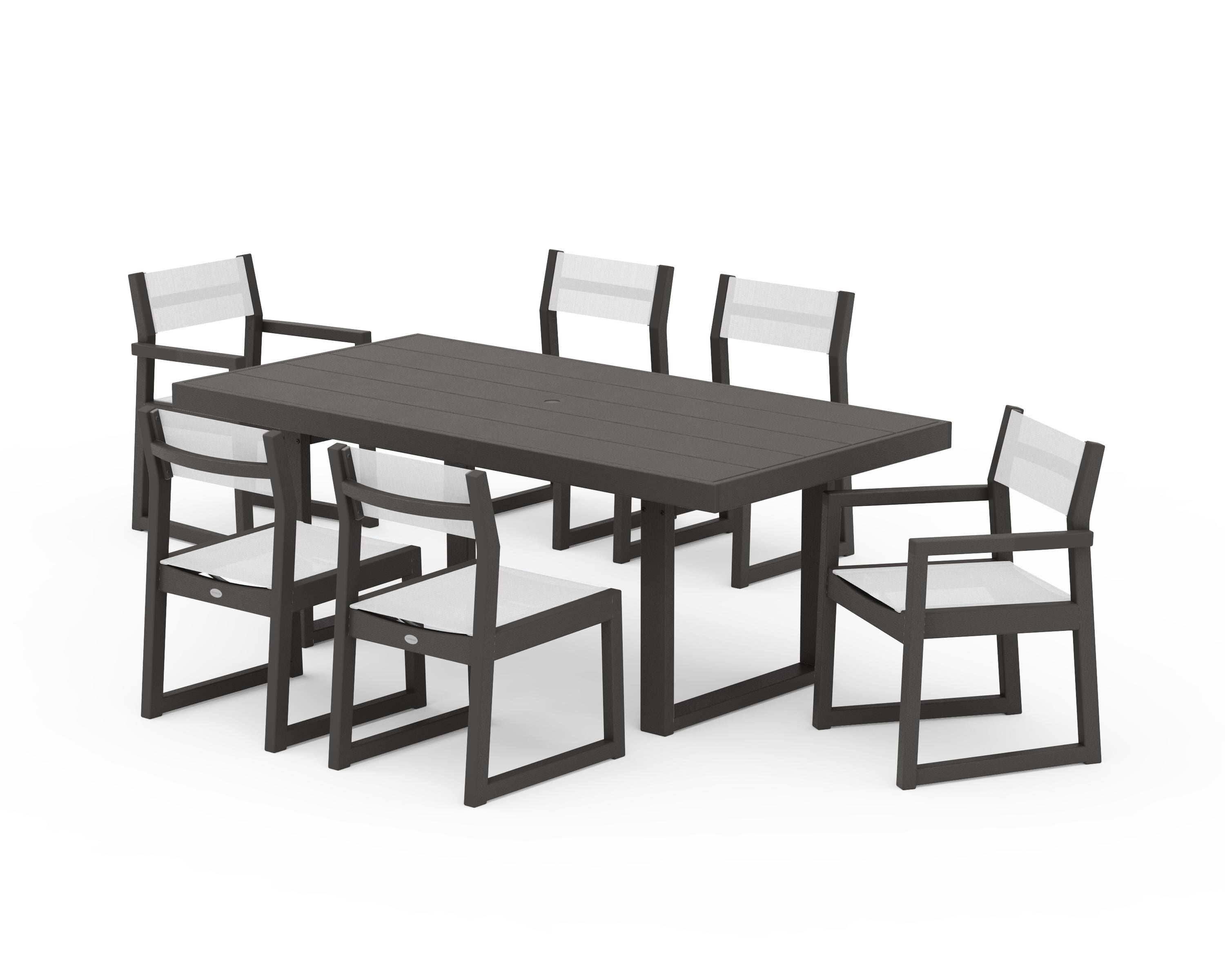 POLYWOOD EDGE Sling 7-Piece Dining Set in Vintage Coffee / White Sling