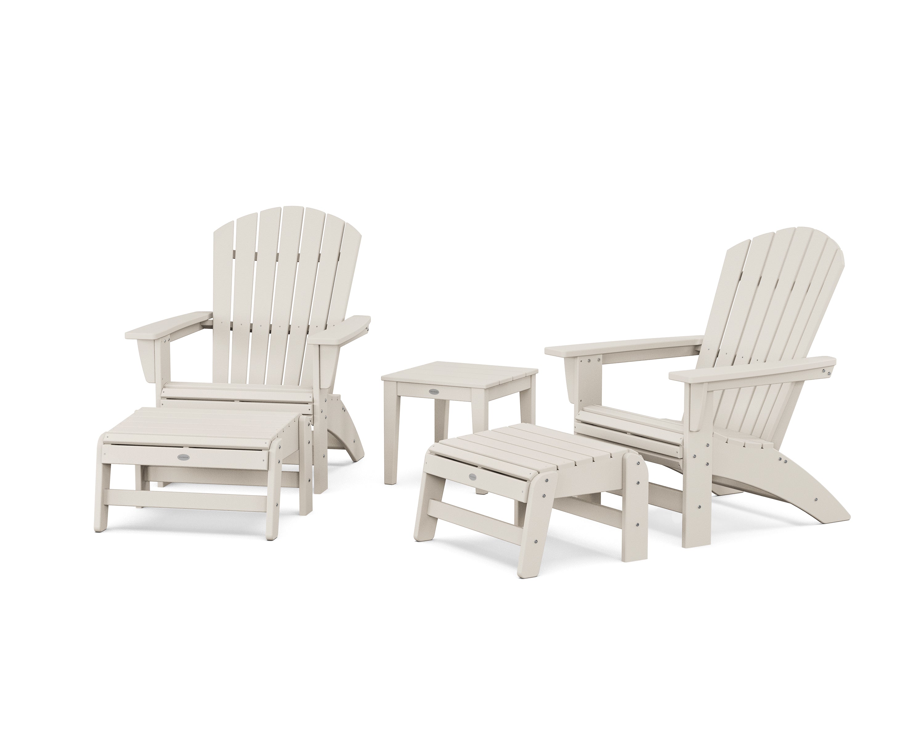 POLYWOOD 5-Piece Nautical Grand Adirondack Set with Ottomans and Side Table in Sand