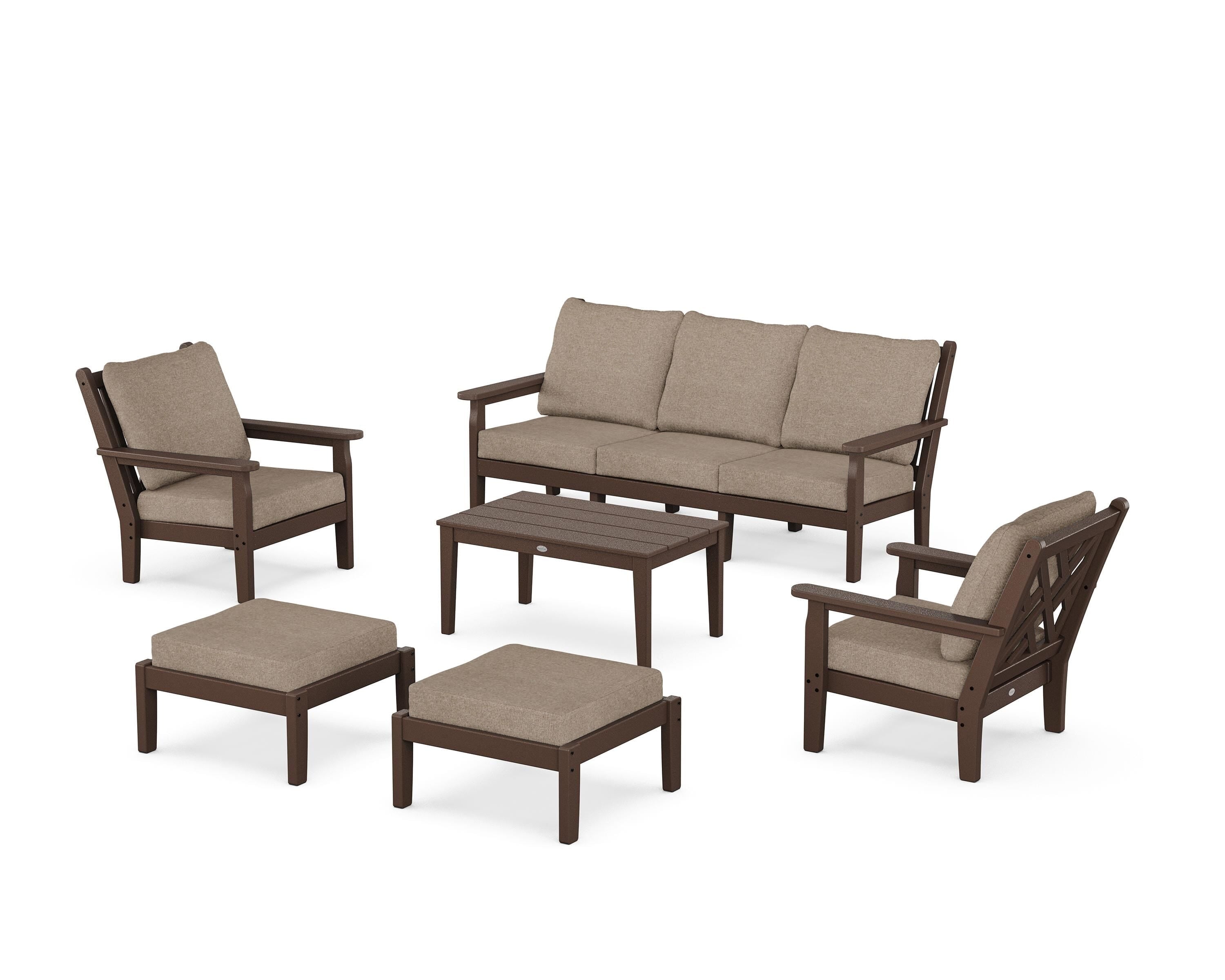 POLYWOOD Chippendale 6-Piece Lounge Sofa Set in Mahogany / Spiced Burlap