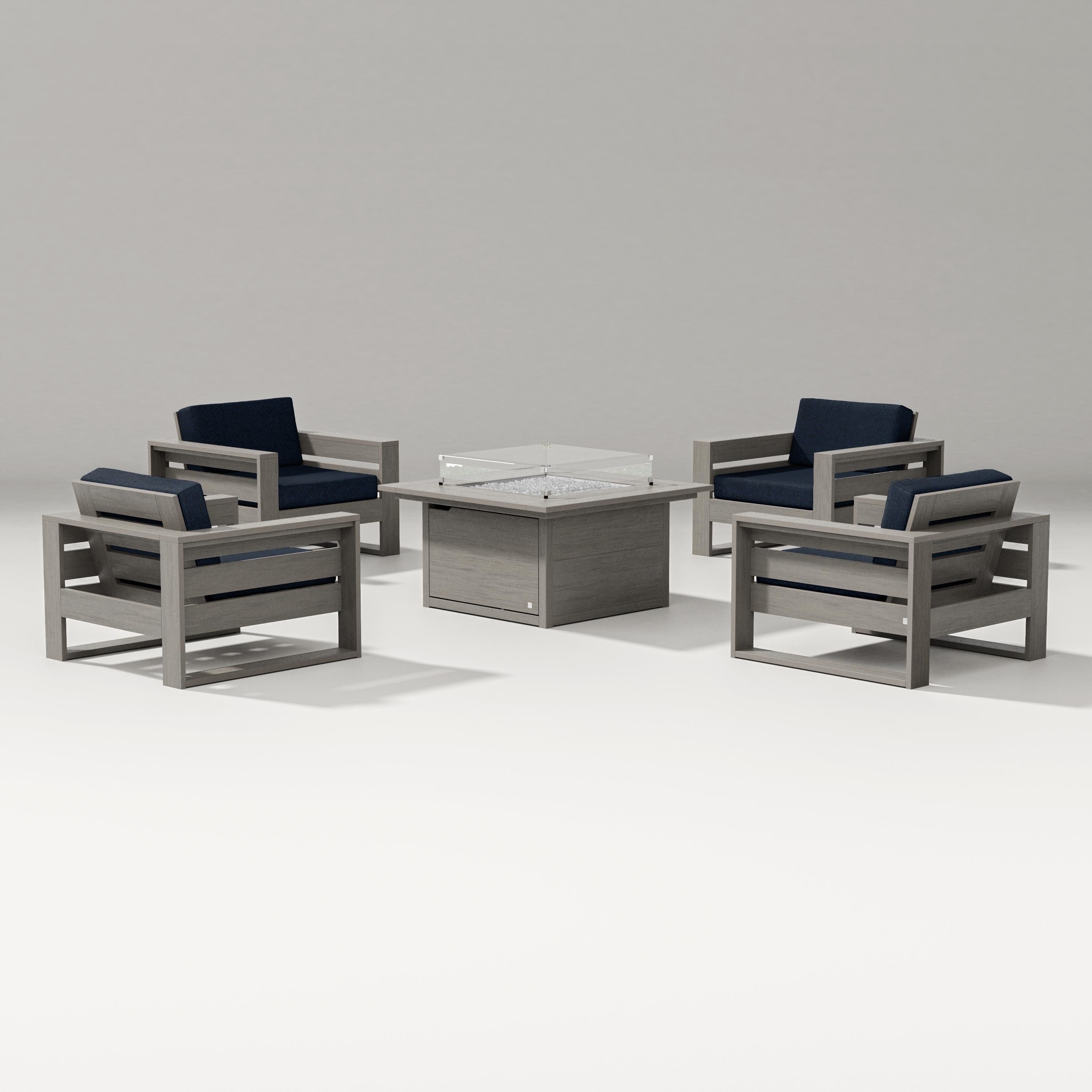 PW Designer Series Latitude 5-Piece Lounge Fire Table Set in Driftwood / Marine Indigo