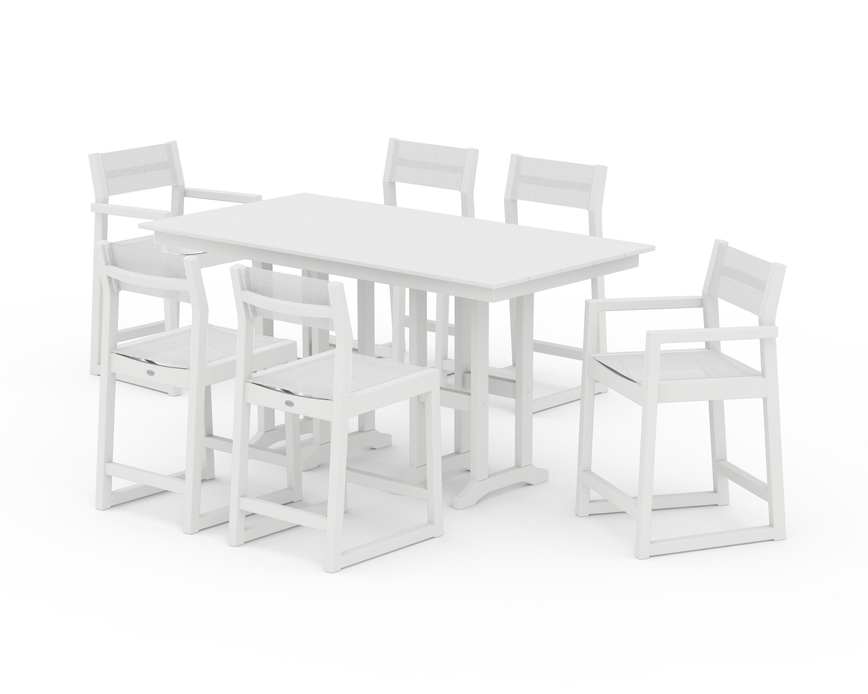 POLYWOOD EDGE Sling 7-Piece Farmhouse Counter Set in White / White Sling