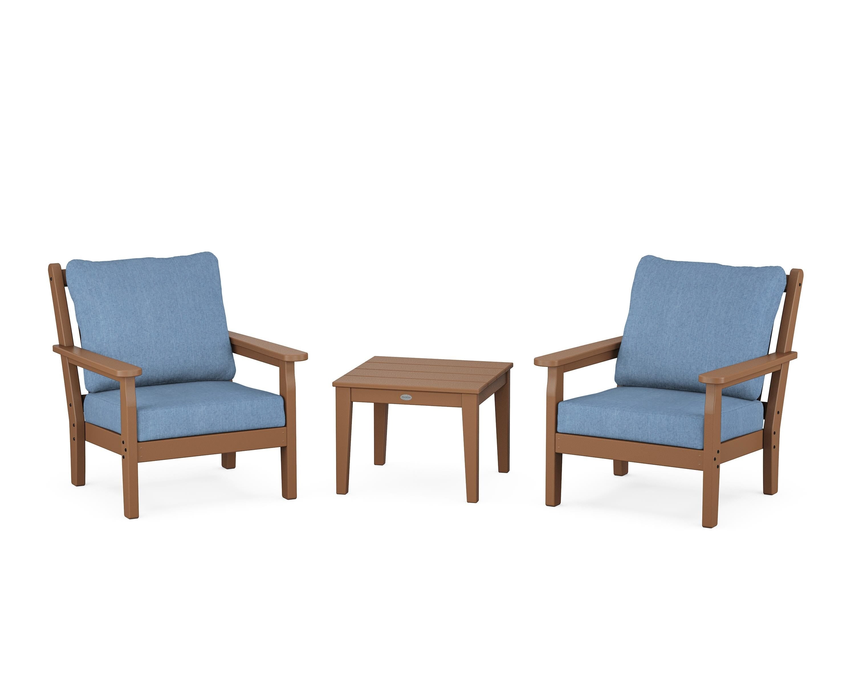 POLYWOOD Chippendale 3-Piece Deep Seating Set in Teak / Sky Blue
