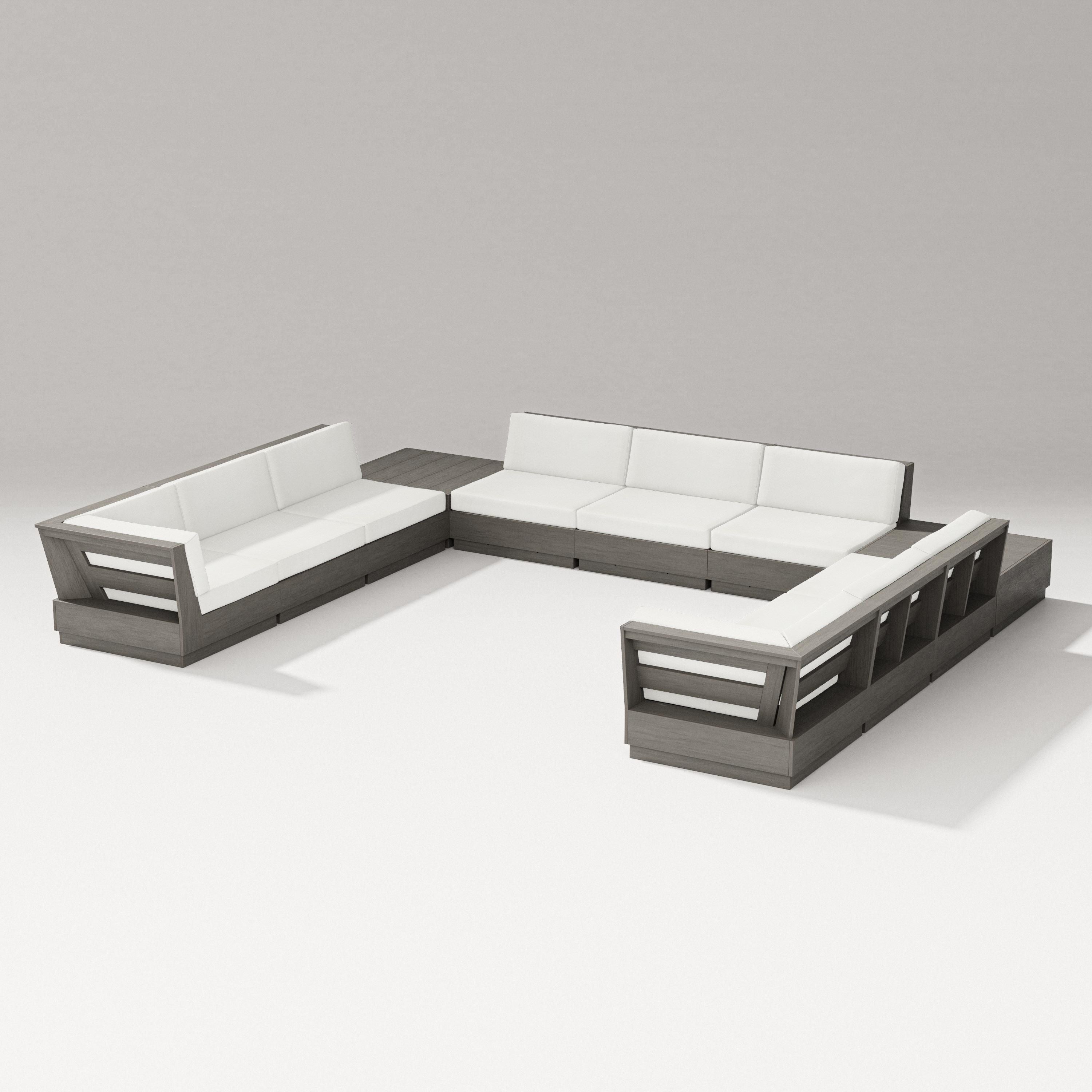 PW Designer Series Elevate 11-Piece U-Shaped Sofa Sectional in Driftwood / Natural Linen