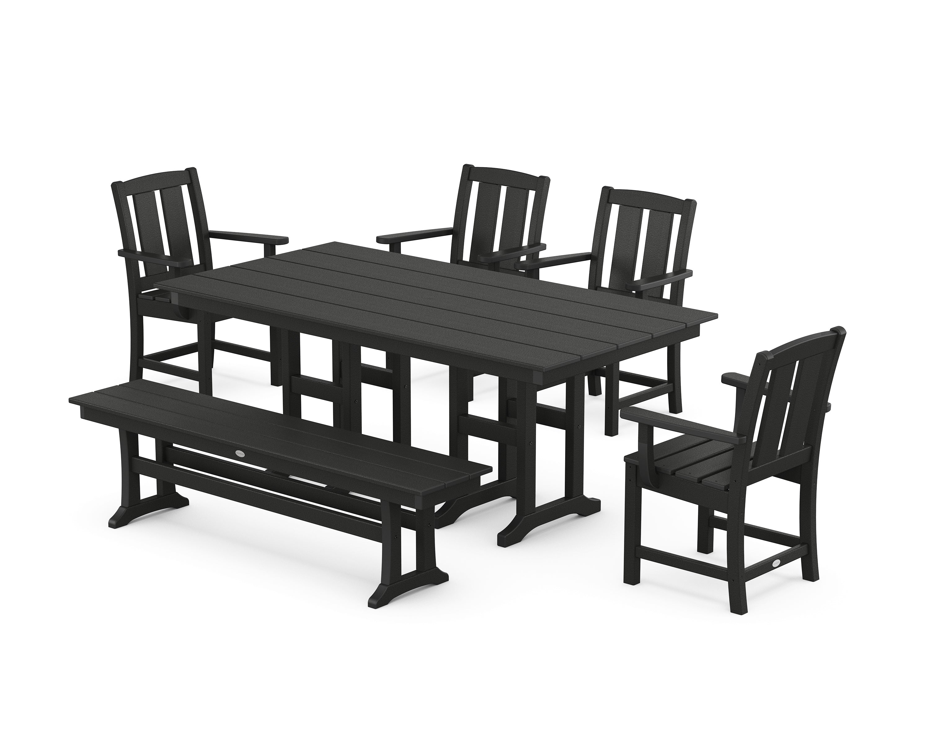 POLYWOOD Mission 6-Piece Farmhouse Dining Set with Bench in Black