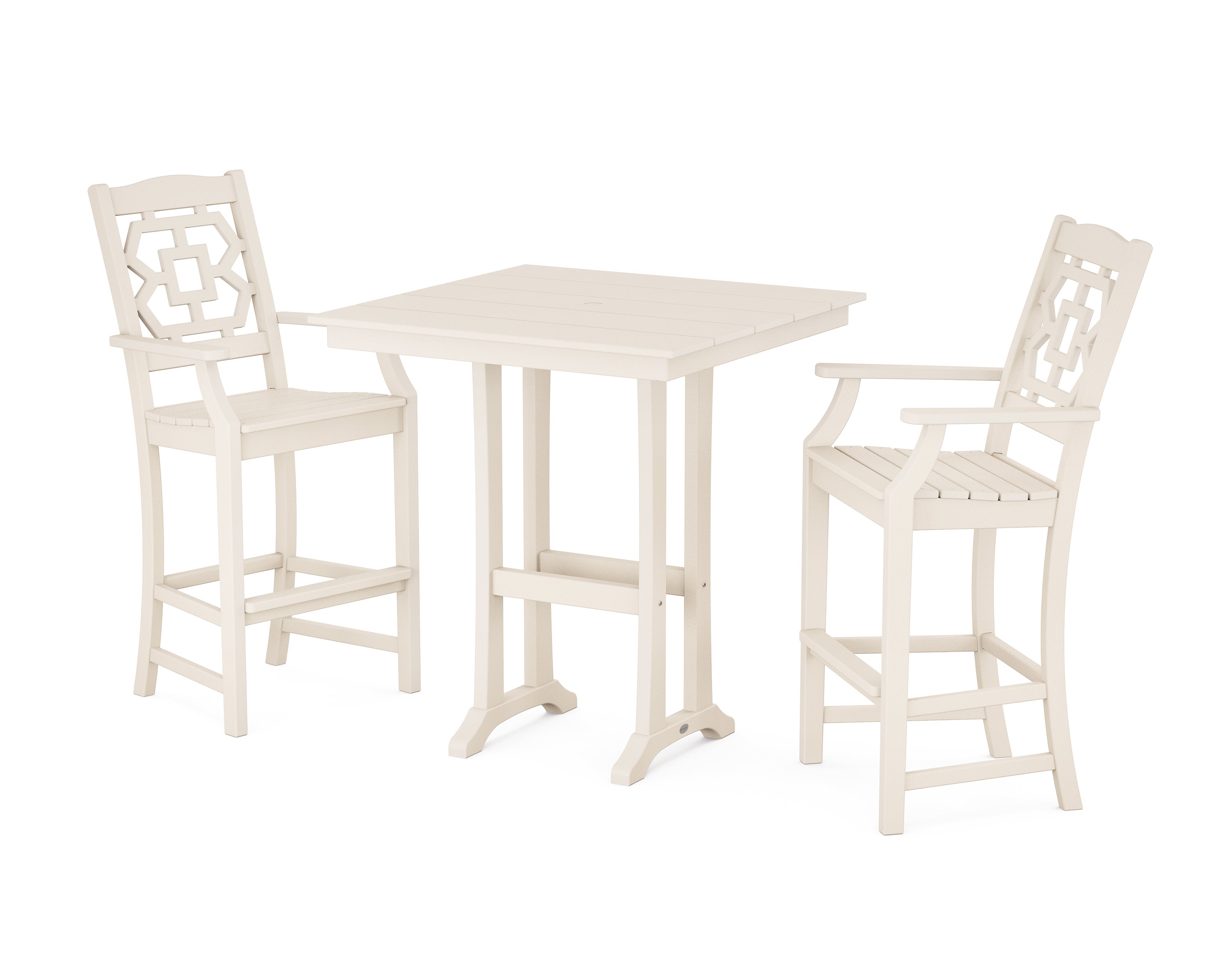 Martha Stewart by POLYWOOD® Chinoiserie 3-Piece Farmhouse Bar Set with Trestle Legs in Sand