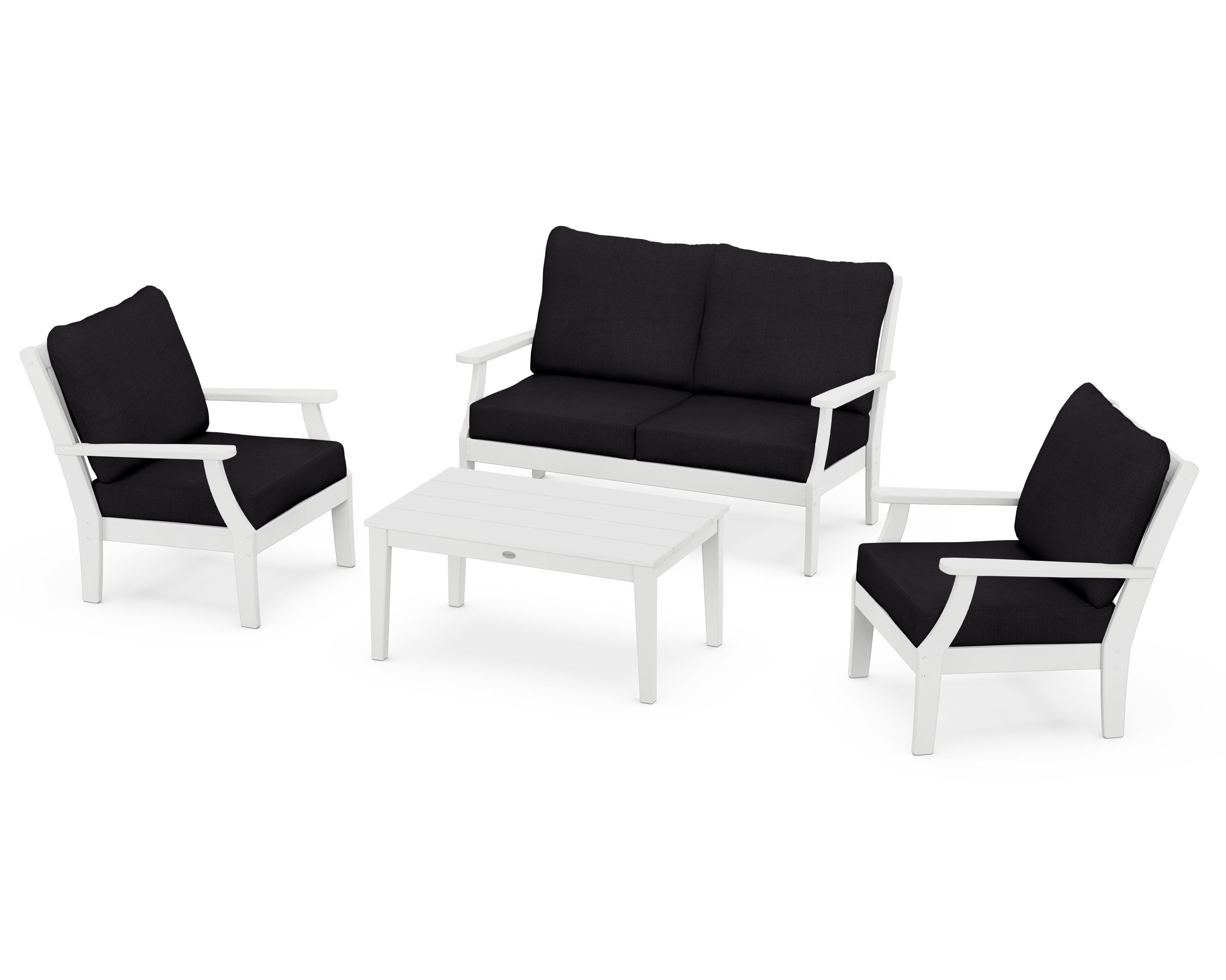 POLYWOOD Braxton 4-Piece Deep Seating Chair Set in White / Midnight Linen