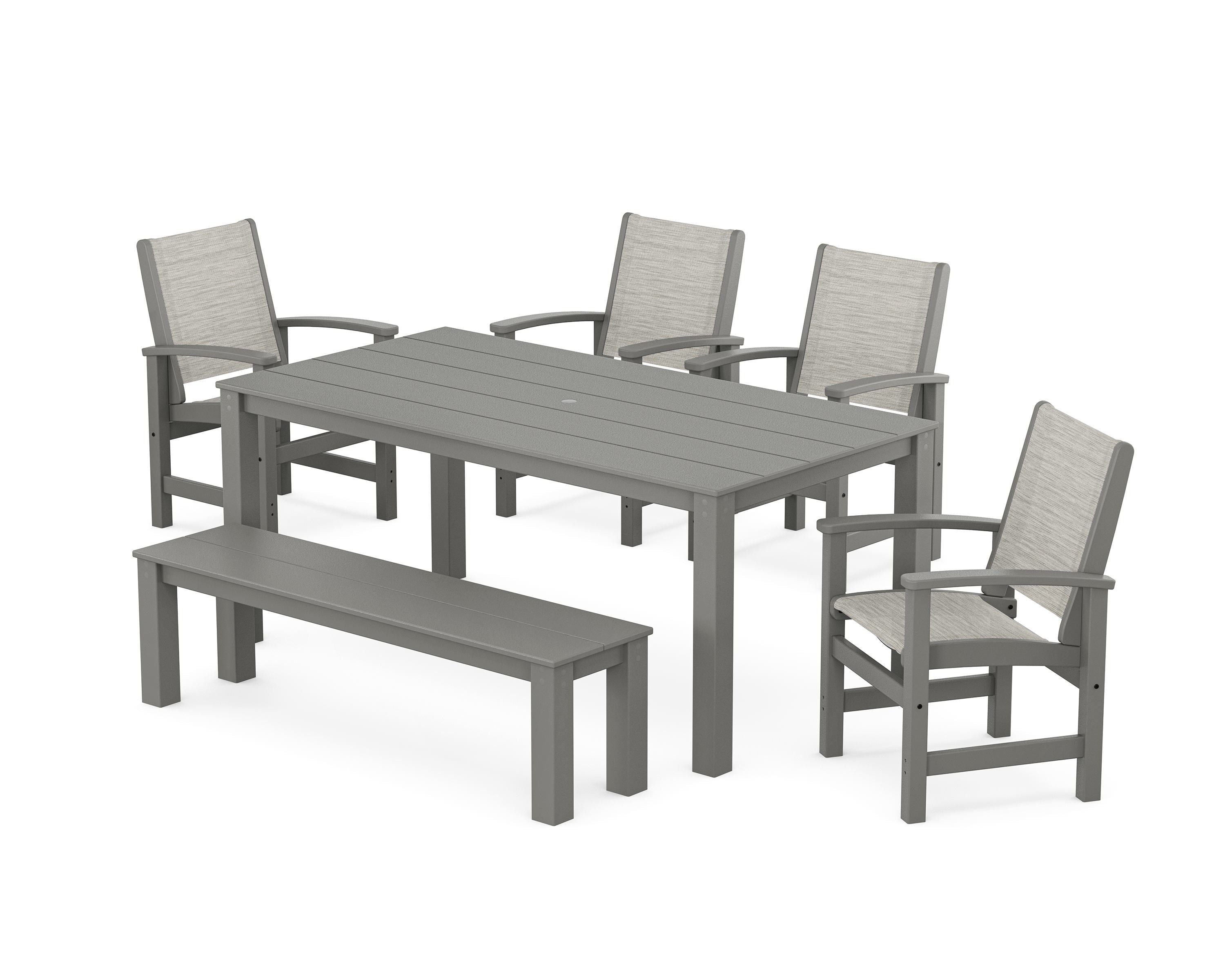 POLYWOOD Coastal 6-Piece Parsons Dining Set with Bench in Slate Grey / Birch Sling