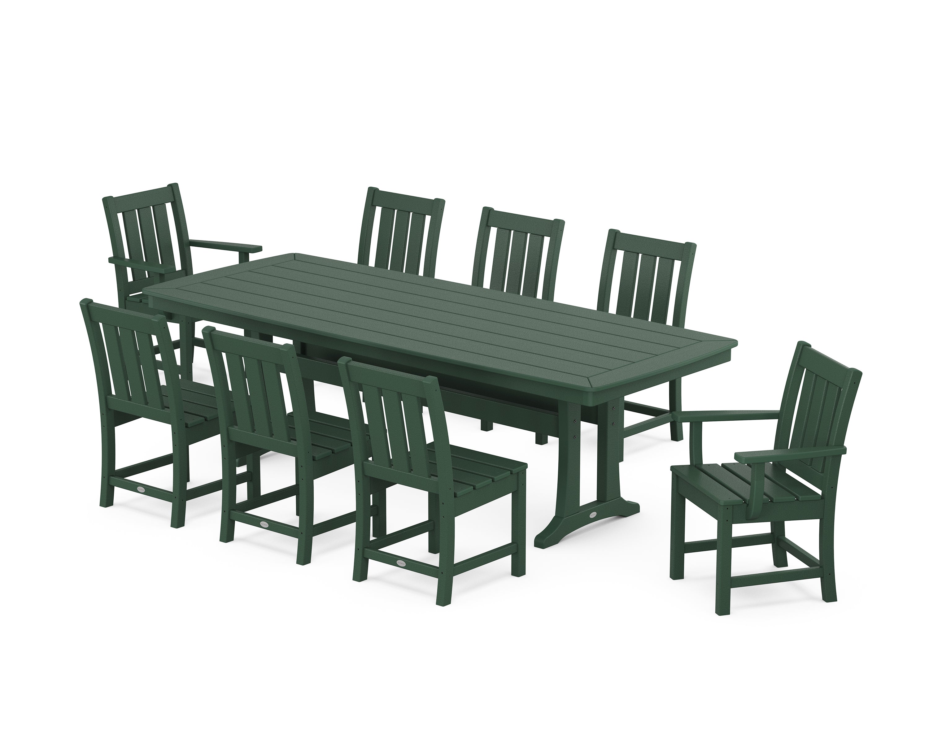 POLYWOOD Oxford 9-Piece Dining Set with Trestle Legs in Green