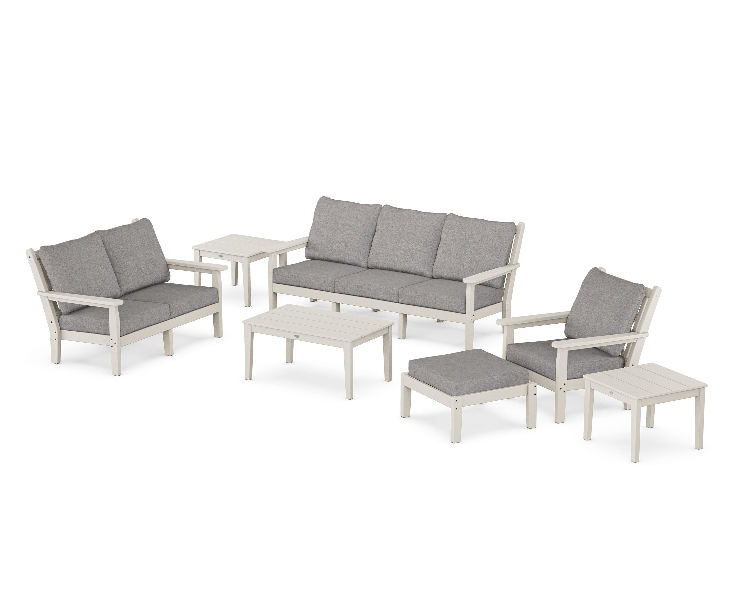 POLYWOOD Chippendale 7-Piece Deep Seating Set in Sand / Grey Mist