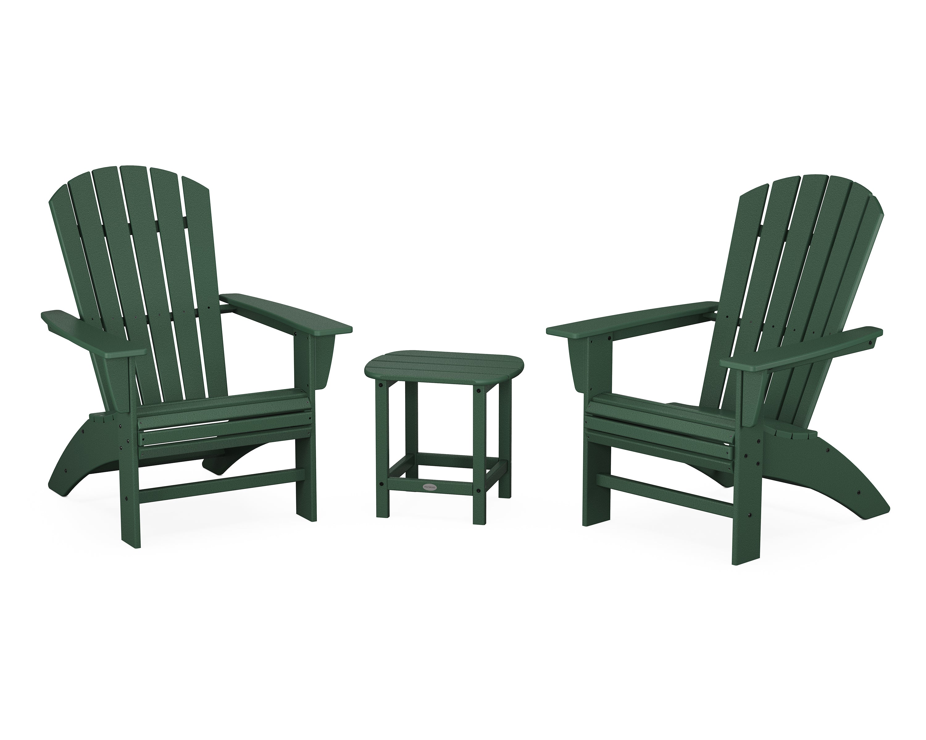 POLYWOOD Nautical 3-Piece Curveback Adirondack Set in Green