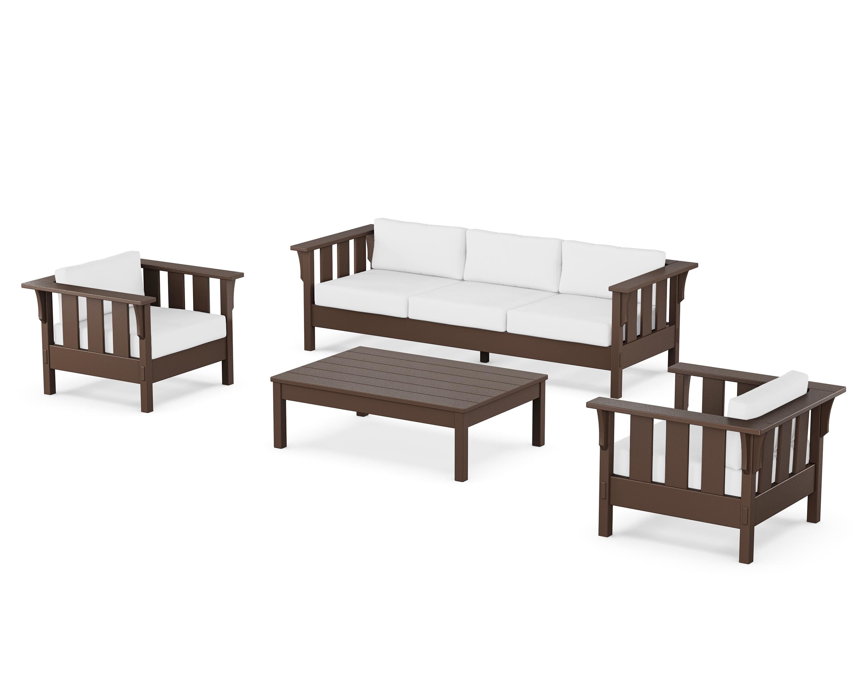 Martha Stewart by POLYWOOD Acadia 4-Piece Deep Seating Set with Sofa in Mahogany / Natural
