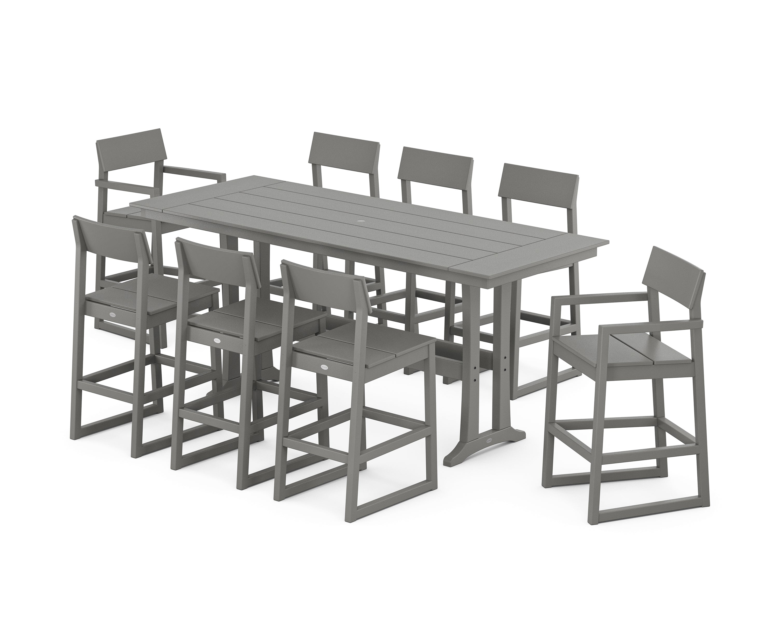 POLYWOOD® EDGE 9-Piece Farmhouse Bar Set with Trestle Legs in Slate Grey