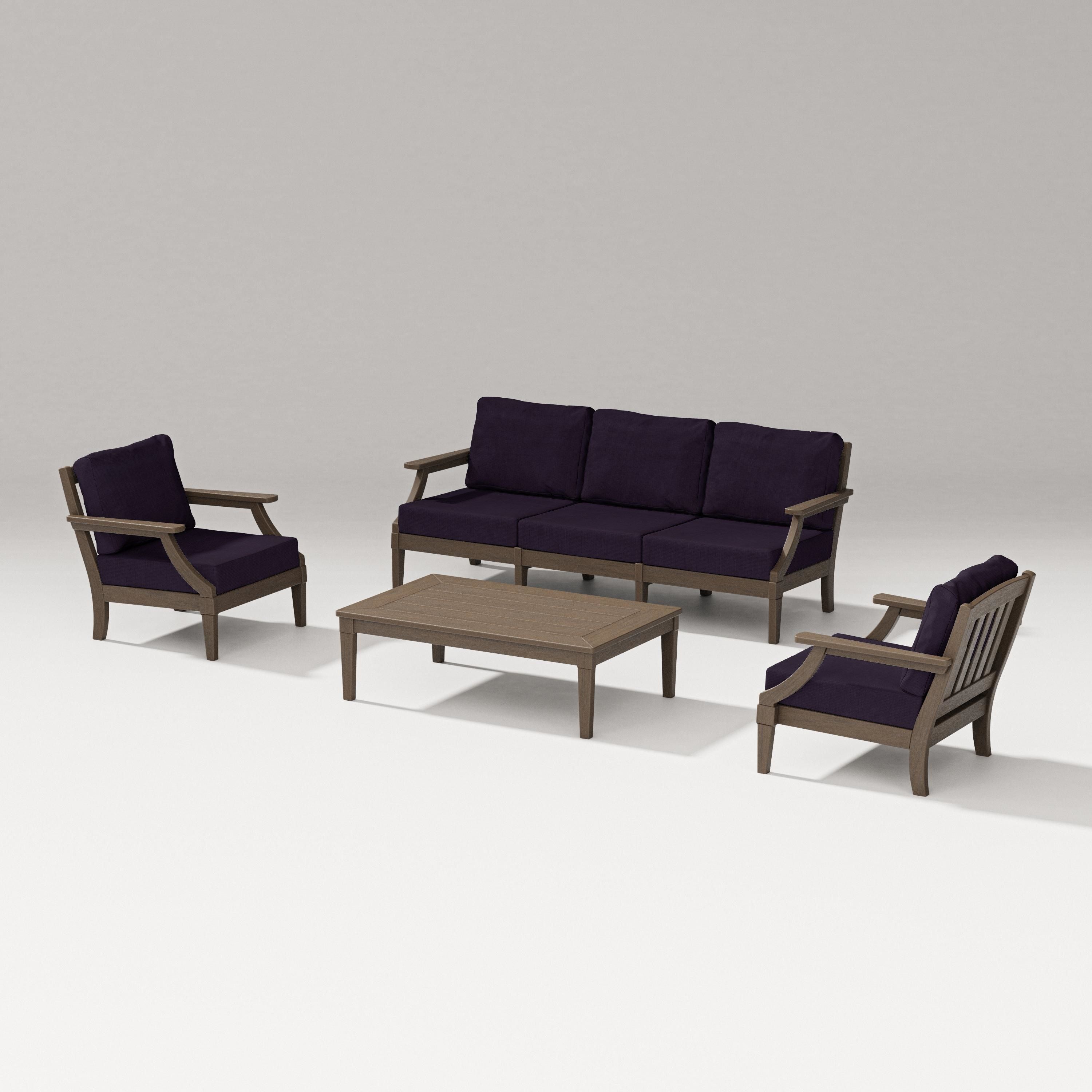 PW Designer Series Estate 4-Piece Lounge Sofa Set in Kona / Navy Linen